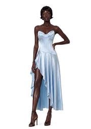 Zhenya Satin Slit Midi Dress