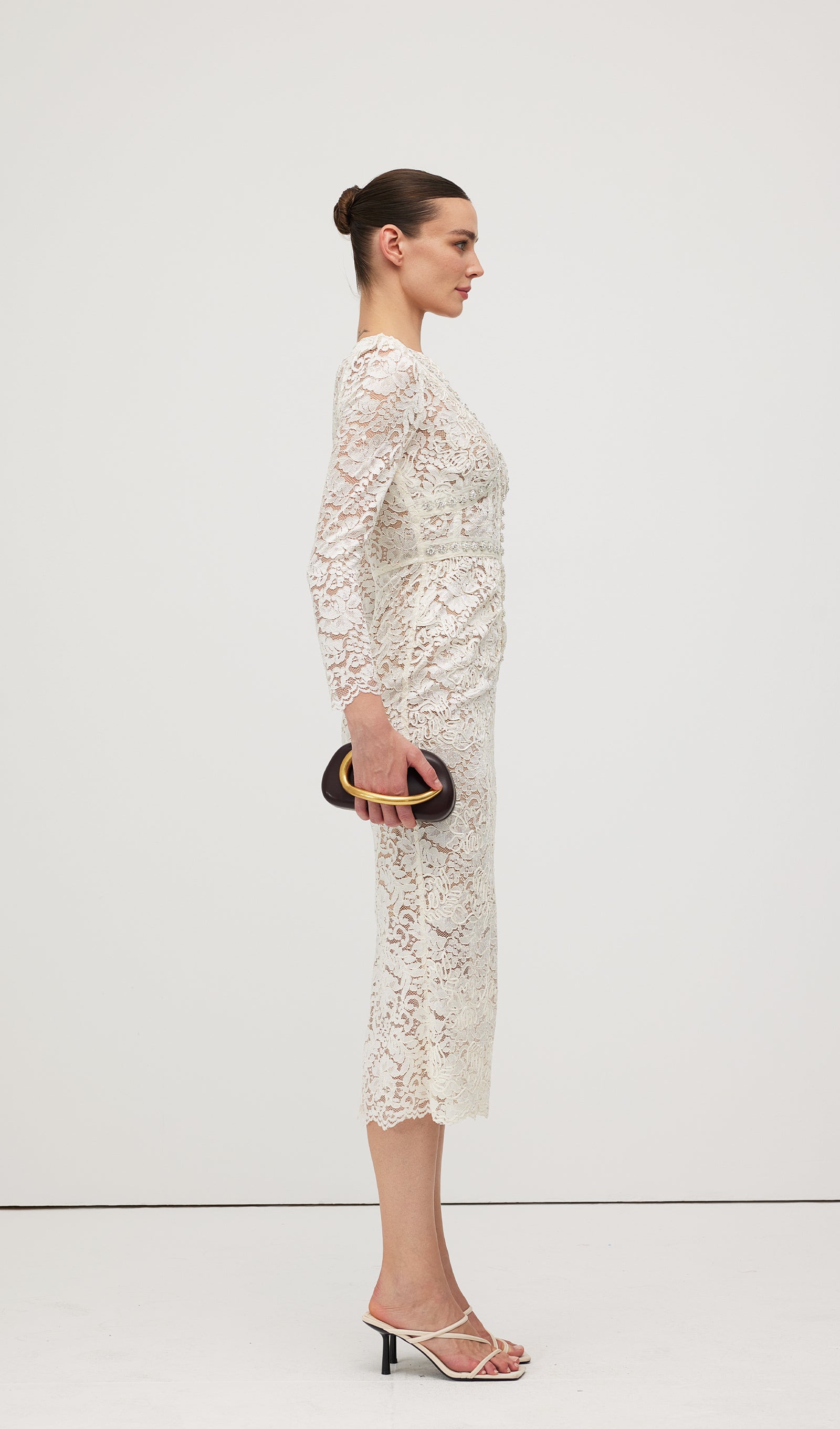 Embellished Lace Midi Dress