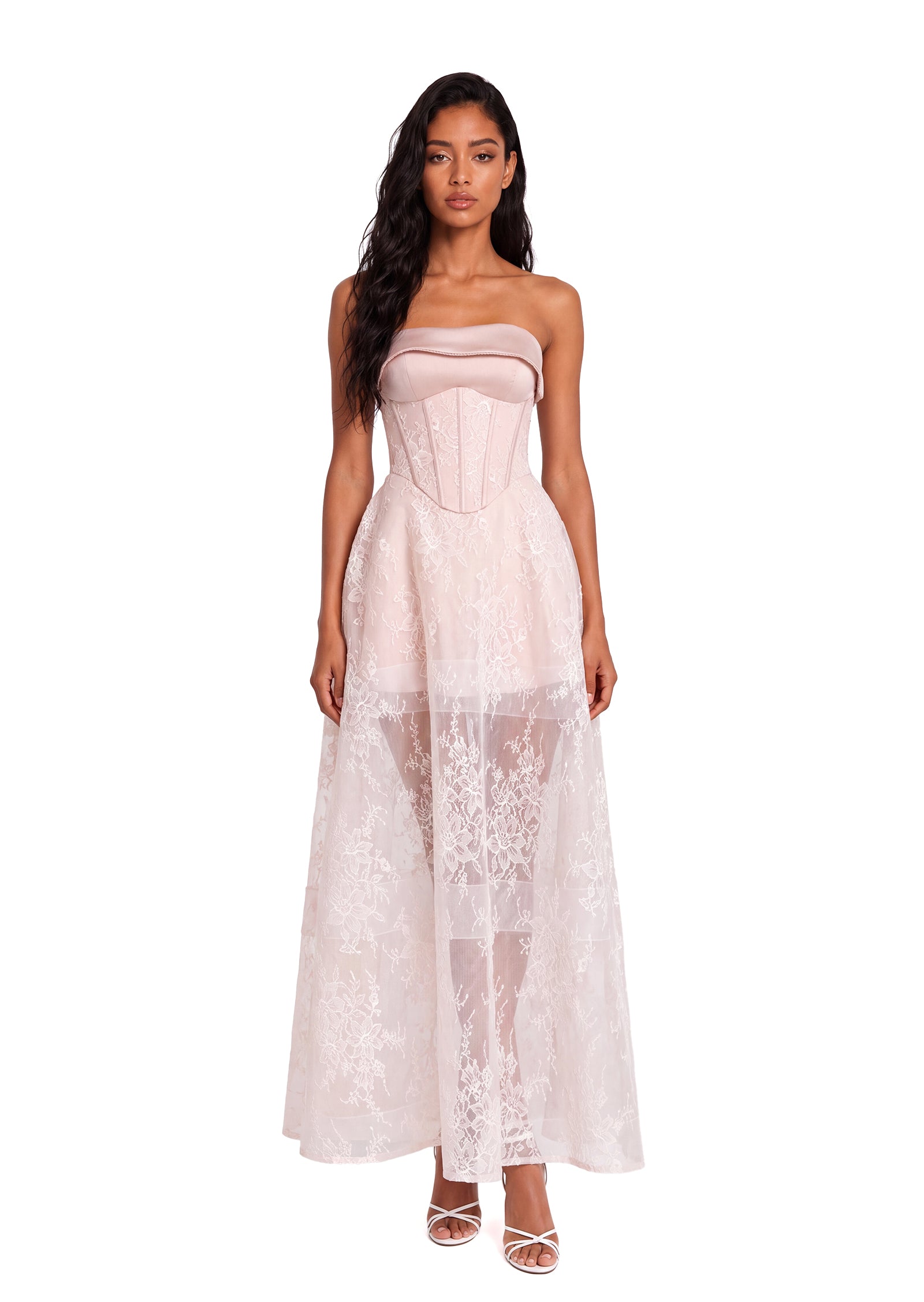Xhosa V Neck Lace Midi Dress In White