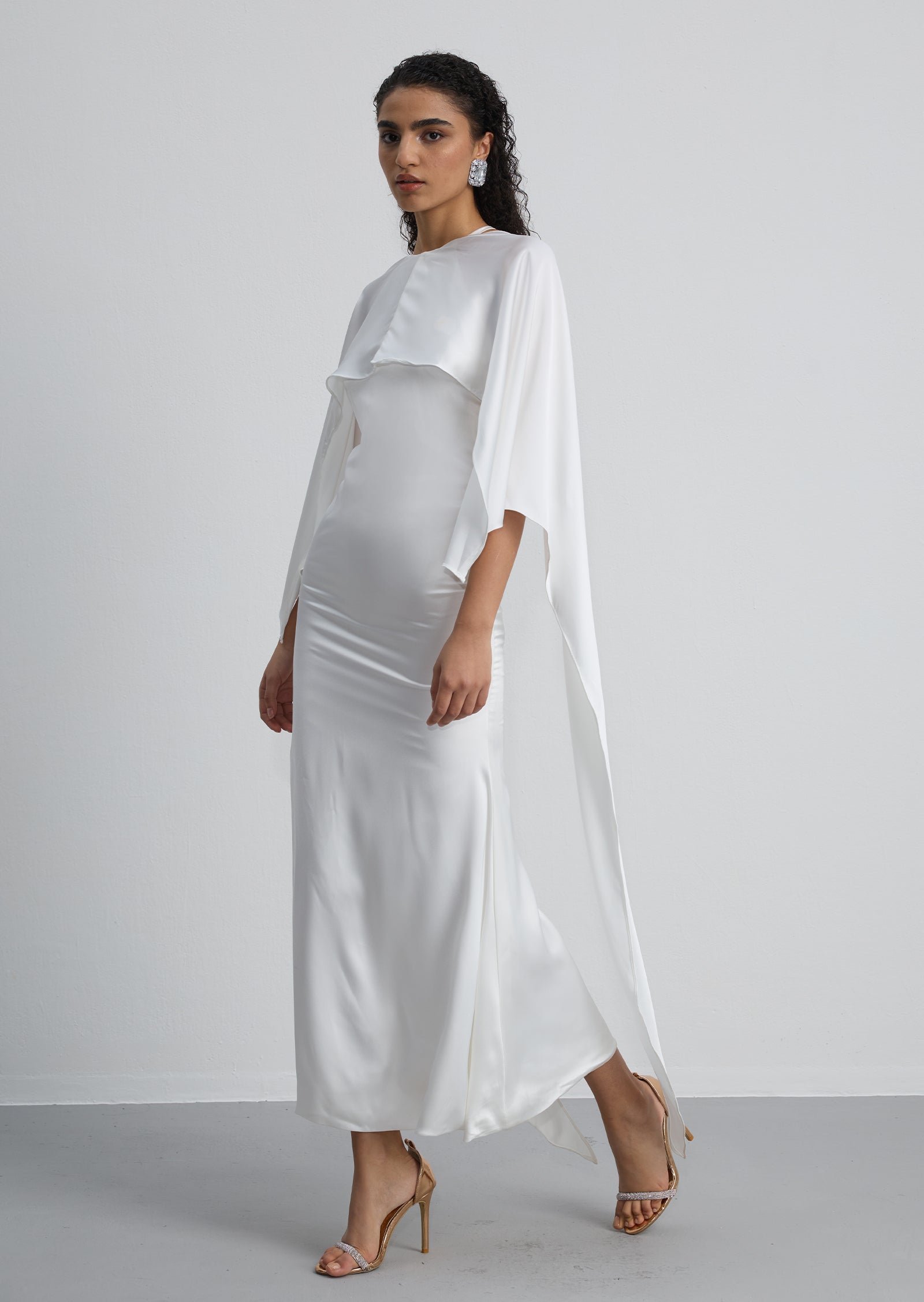 Satin Cape Two Piece Maxi Dress
