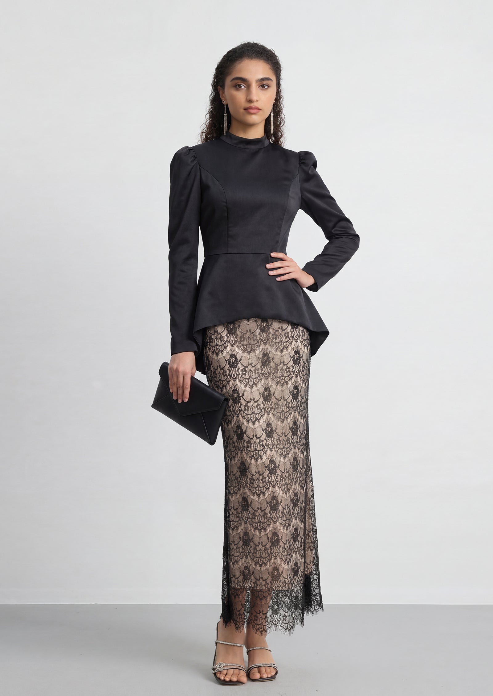 Eline High Neck Top & Lace Skirt Two Piece Set