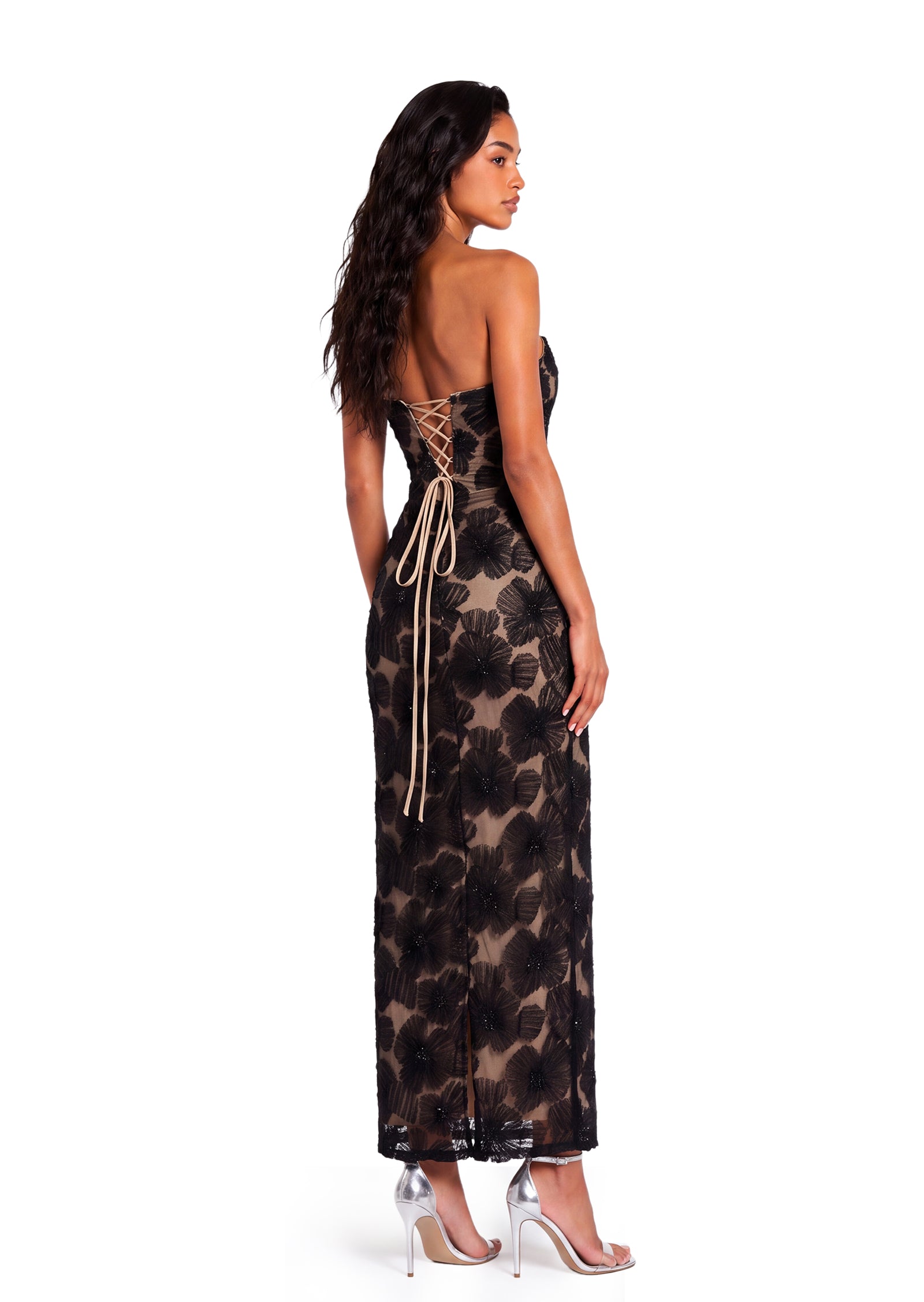 Yahir Strapless Lace Maxi Dress In Black