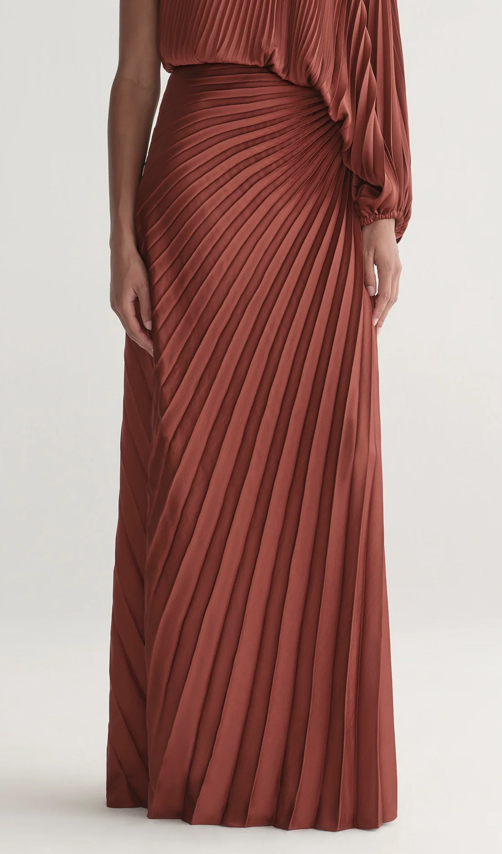 Pleated Asymmetric Top & Maxi Skirt Set