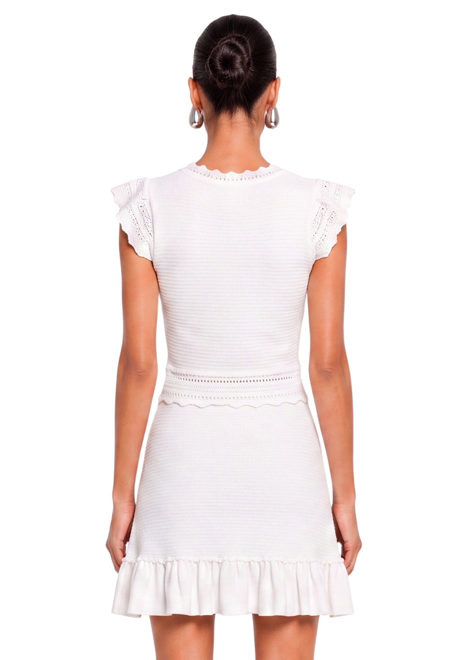Ebony White Ruffled Knit Mini Dress