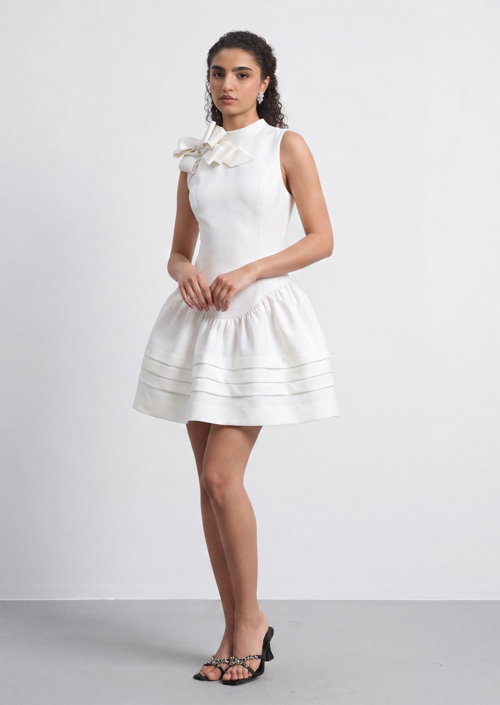 Laura Bow-Detailed Gathered Mini Dress