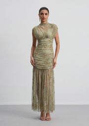Midikleid in A-Linie mit Blumenmuster und Laternenärmeln