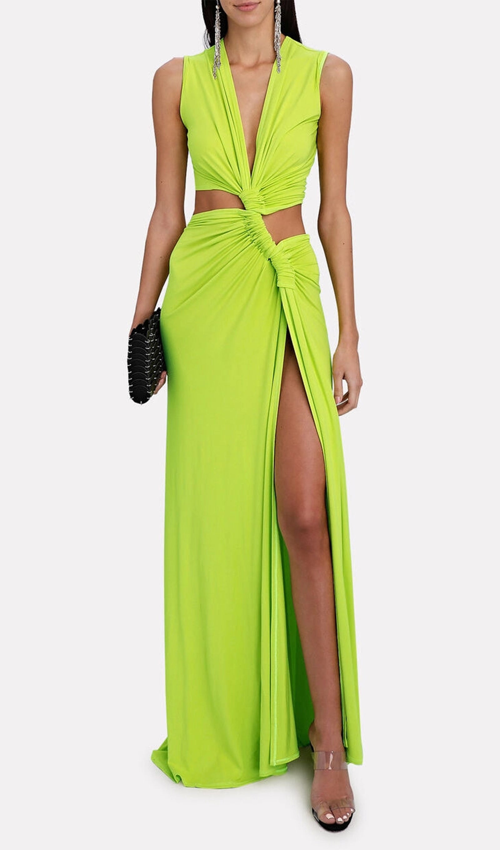 فستان ماكسي بفتحة كتف واحدة - أخضر 