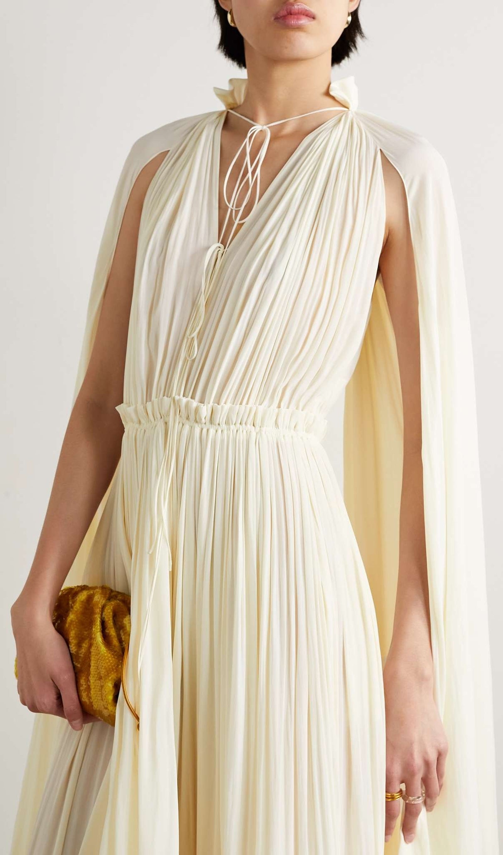 Cape Sleeve Pleated Baggy Midi Dress