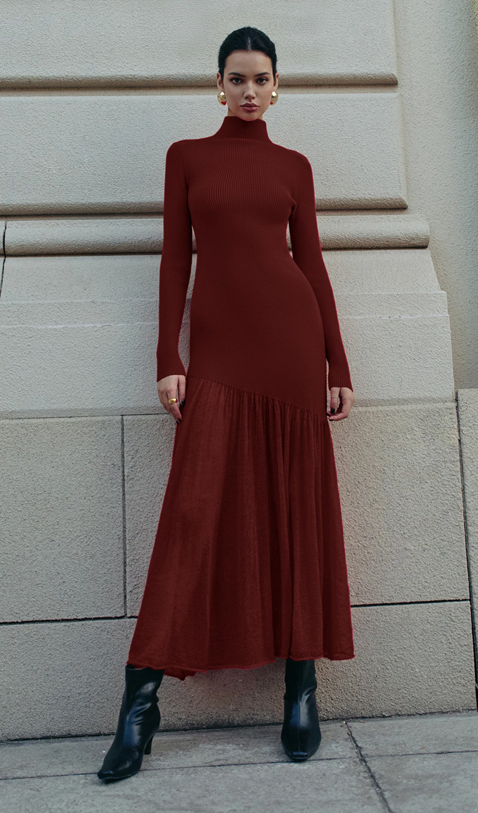 Midikleid in A-Linie mit Blumenmuster und Laternenärmeln