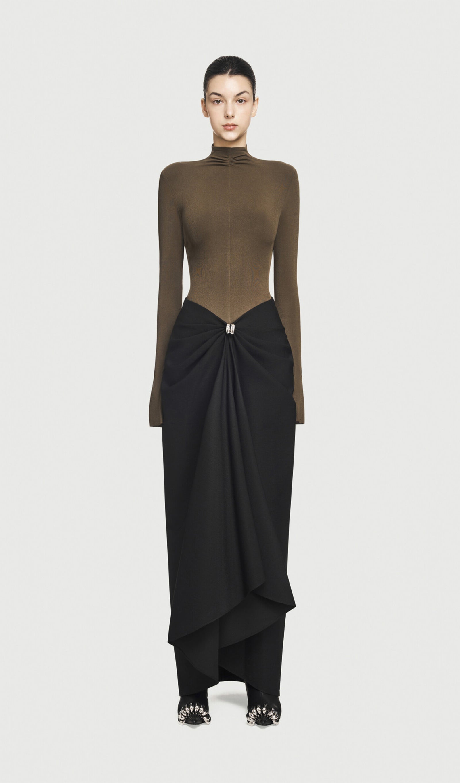 Midikleid in A-Linie mit Blumenmuster und Laternenärmeln