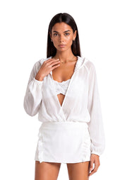 Kahikilani Sheer Long Sleeved Mini Dress In White