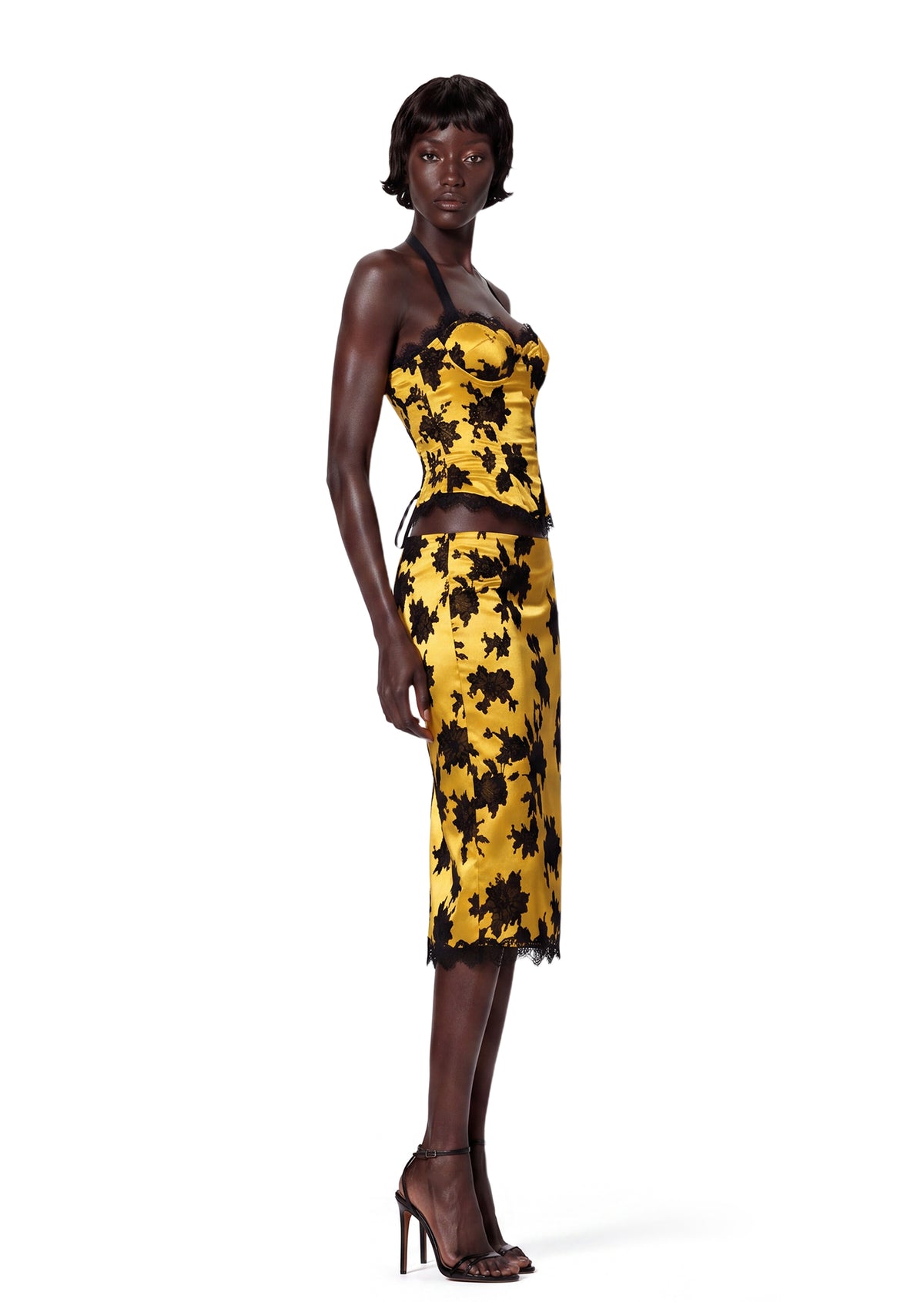 Midikleid in A-Linie mit Blumenmuster und Laternenärmeln
