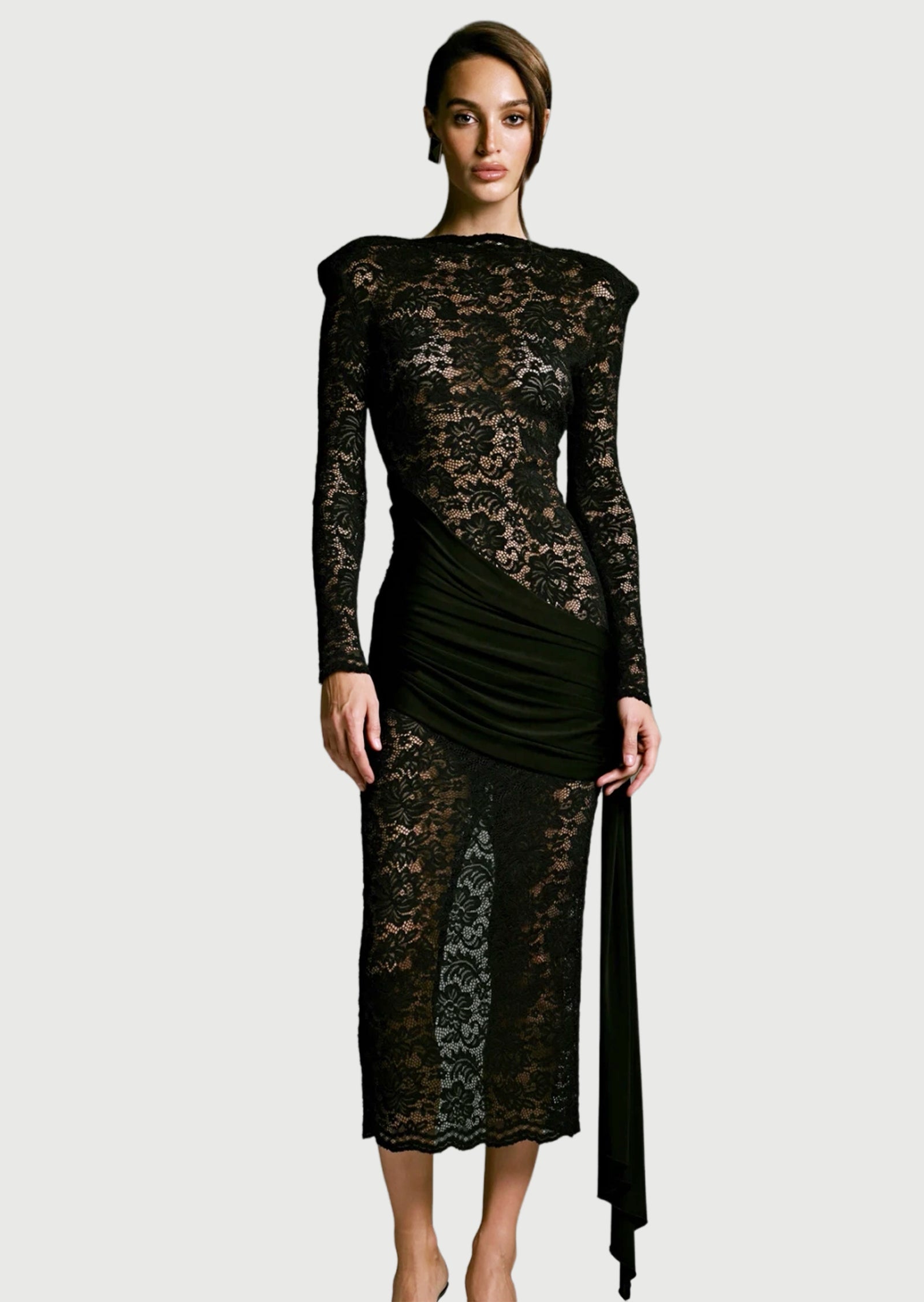Siren Lace Midi Dress In Black