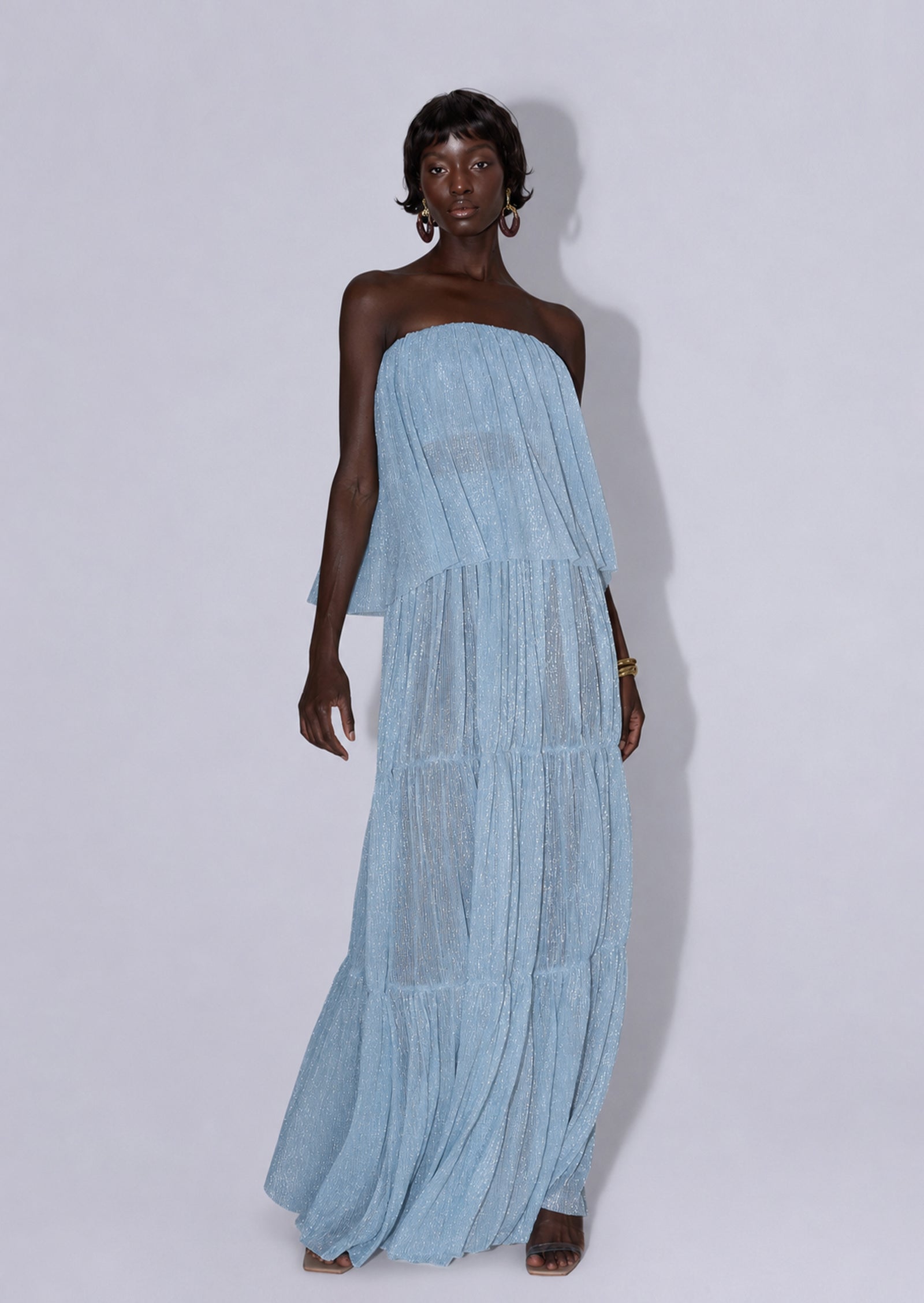 Chasya Strapless Top & Skirt Set With Subtle Shimmer