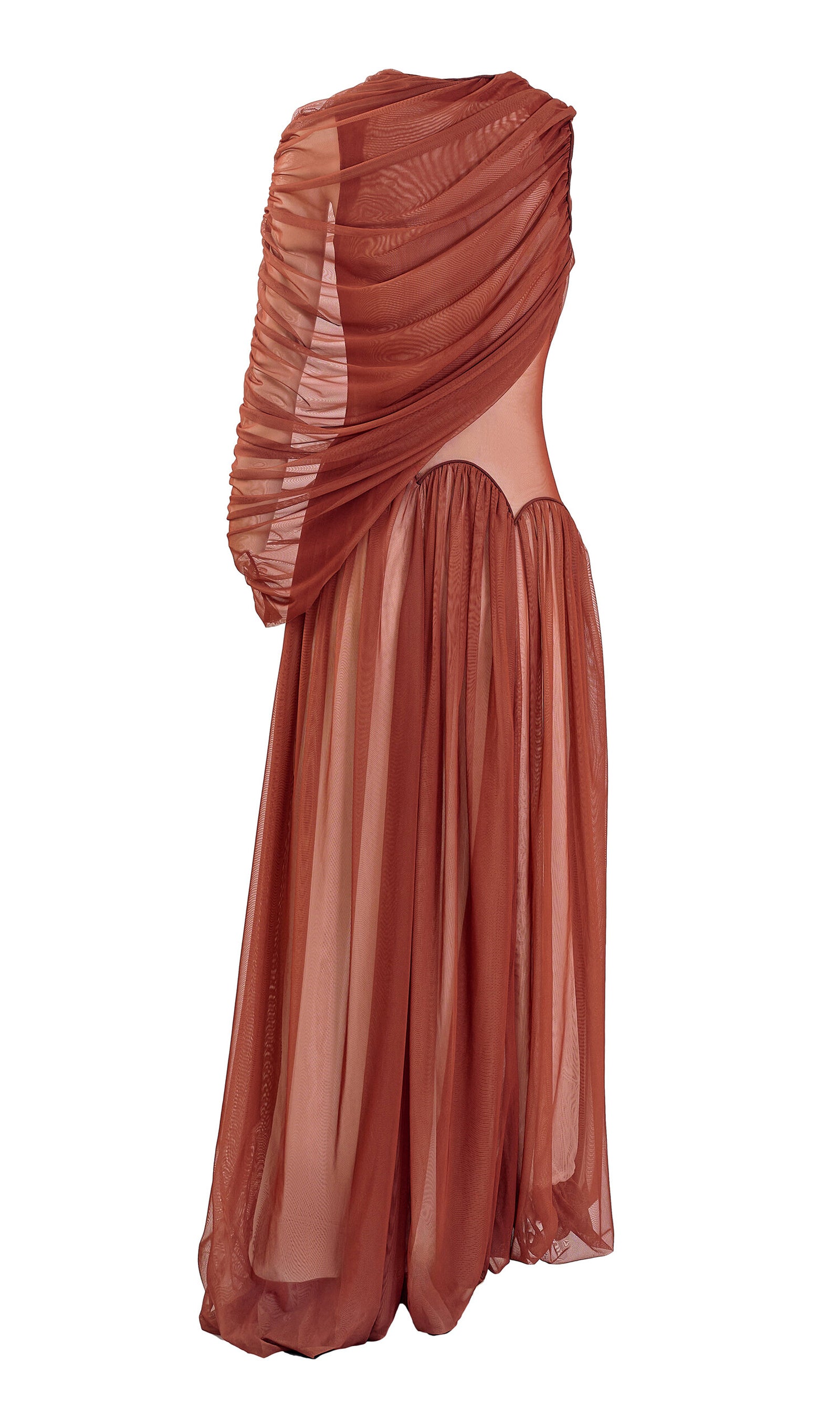 Cascade Draped Tulle-Blend Maxi Dress