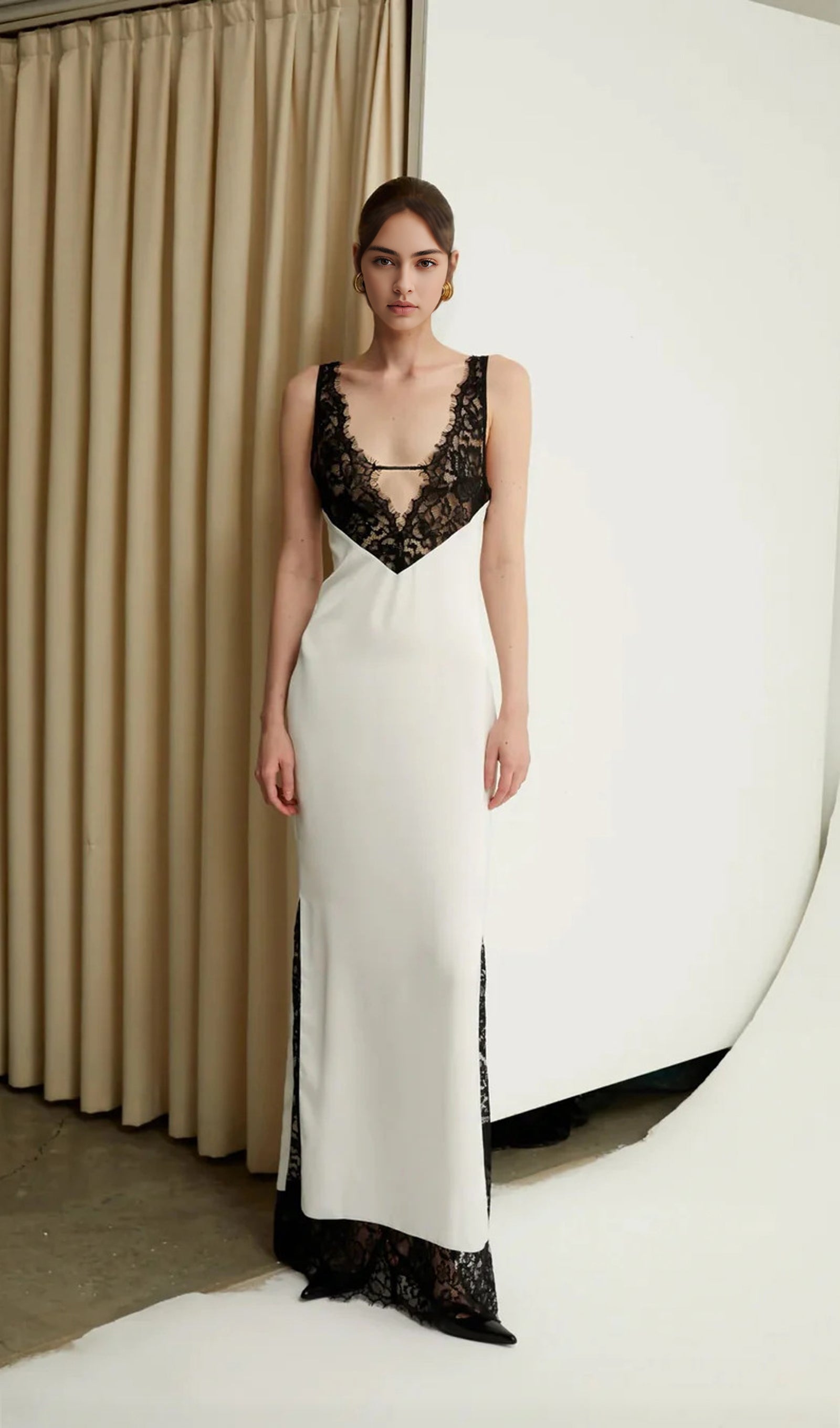 Lace Deep V Maxi Dress