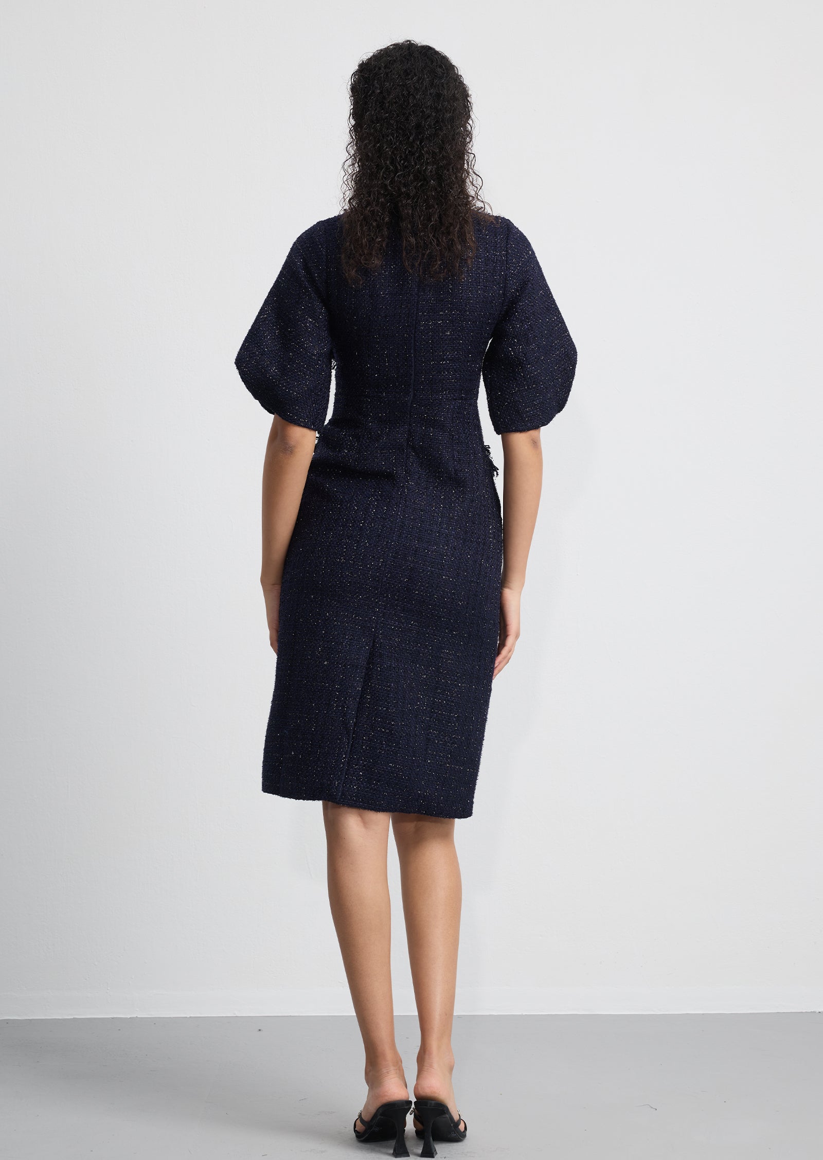 Midikleid in A-Linie mit Blumenmuster und Laternenärmeln