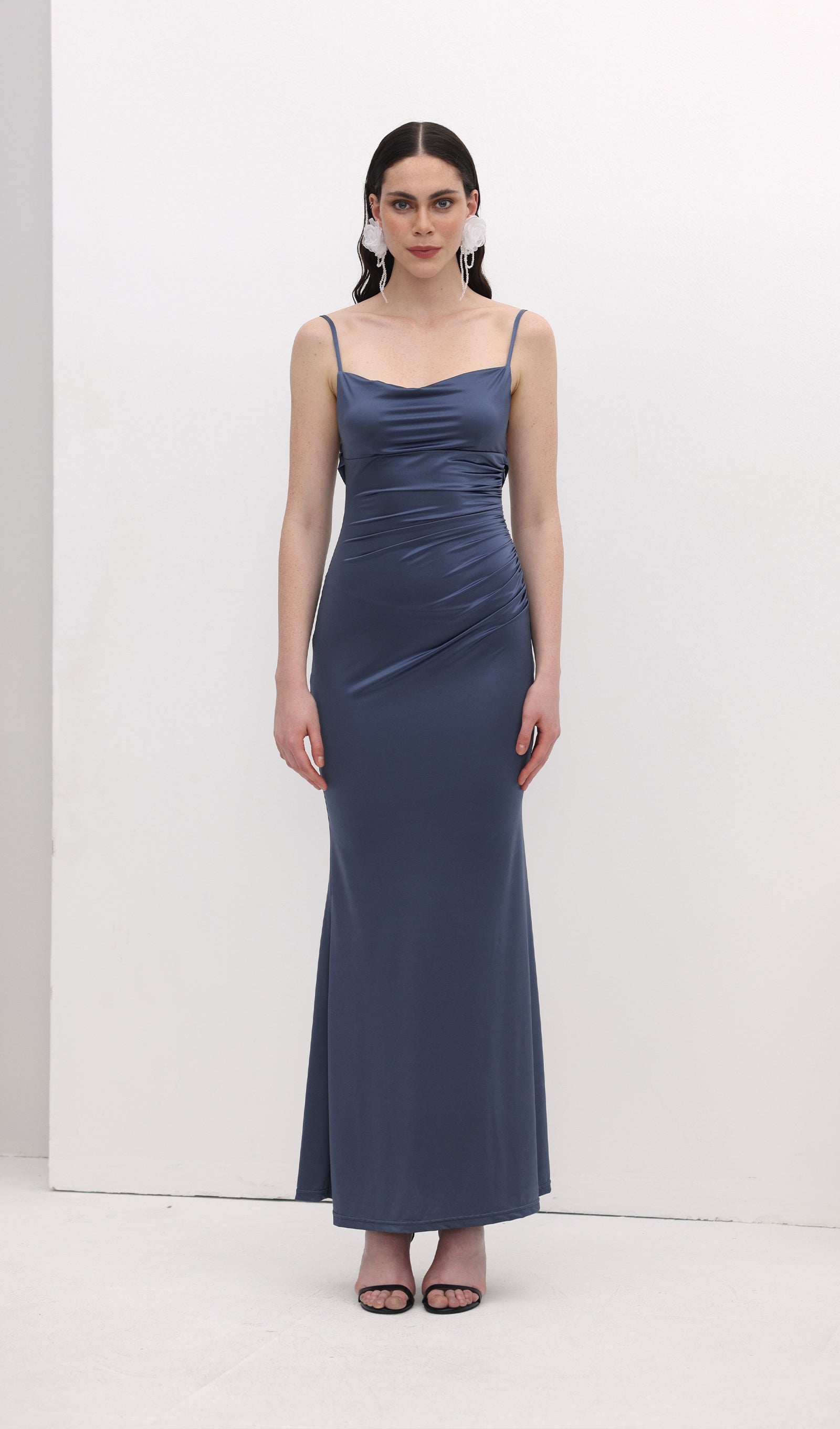Midikleid in A-Linie mit Blumenmuster und Laternenärmeln