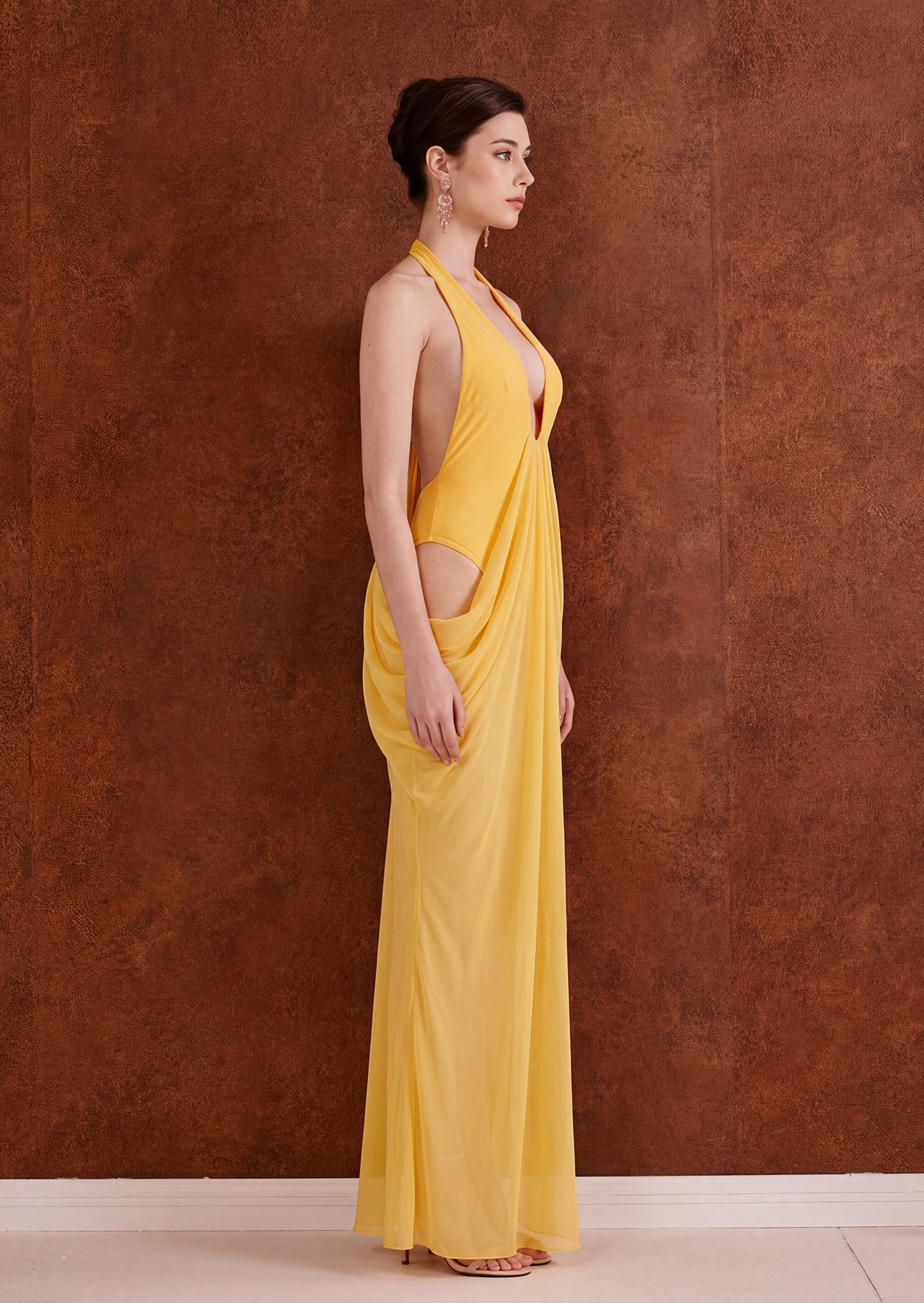 Mattey Sheer Maxi Dress In Yellow