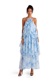 Midikleid in A-Linie mit Blumenmuster und Laternenärmeln
