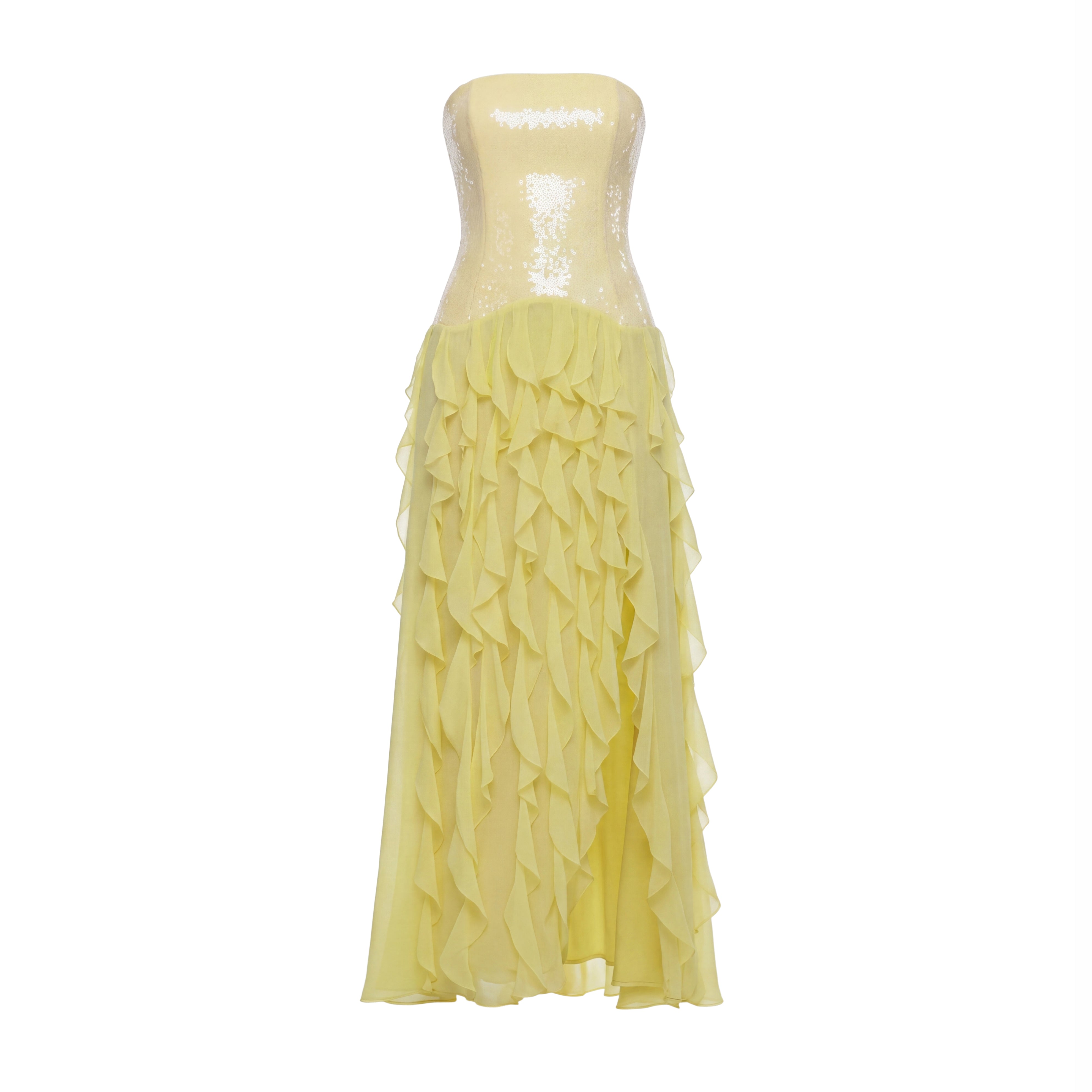 Diletta Sequined Ruffled Maxi Dress In Yellow
