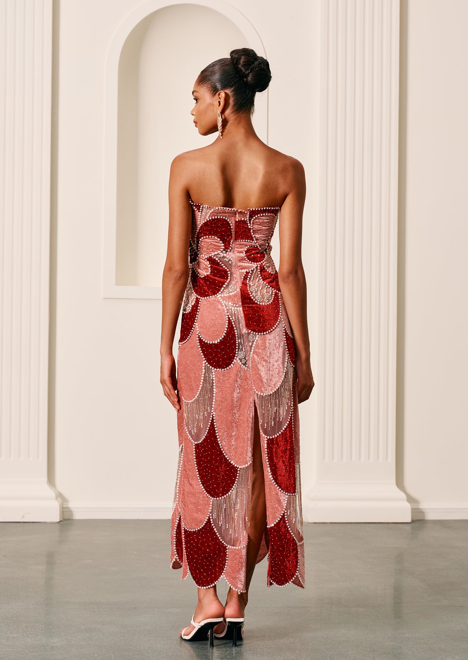 Off Shoulder Embroidered Velvet Gown