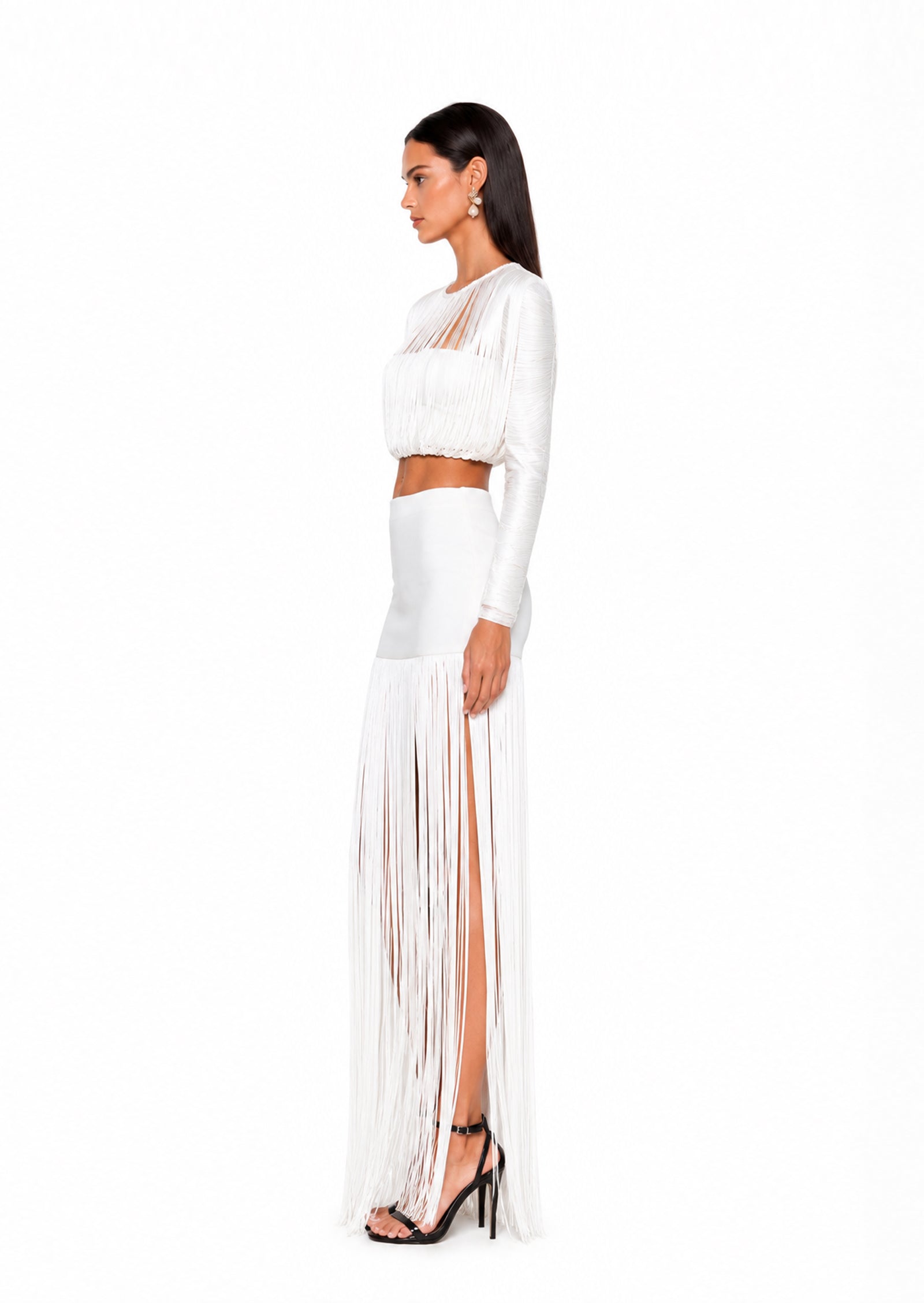 Xakery Fringe Long Sleeve Top In White