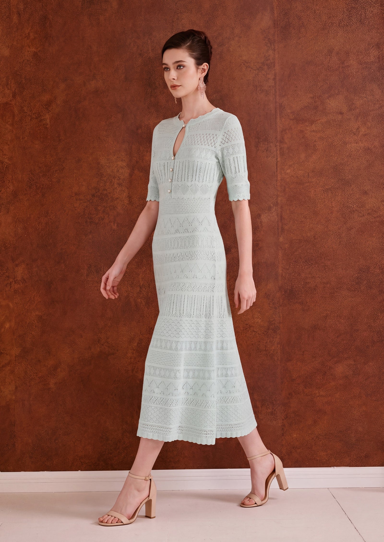 Lipsy Crochet Fit and Flare Midi Dress In Green Queena Wish Lipsy Crochet Fit and Flare Midi Dress In Green Queena Wish