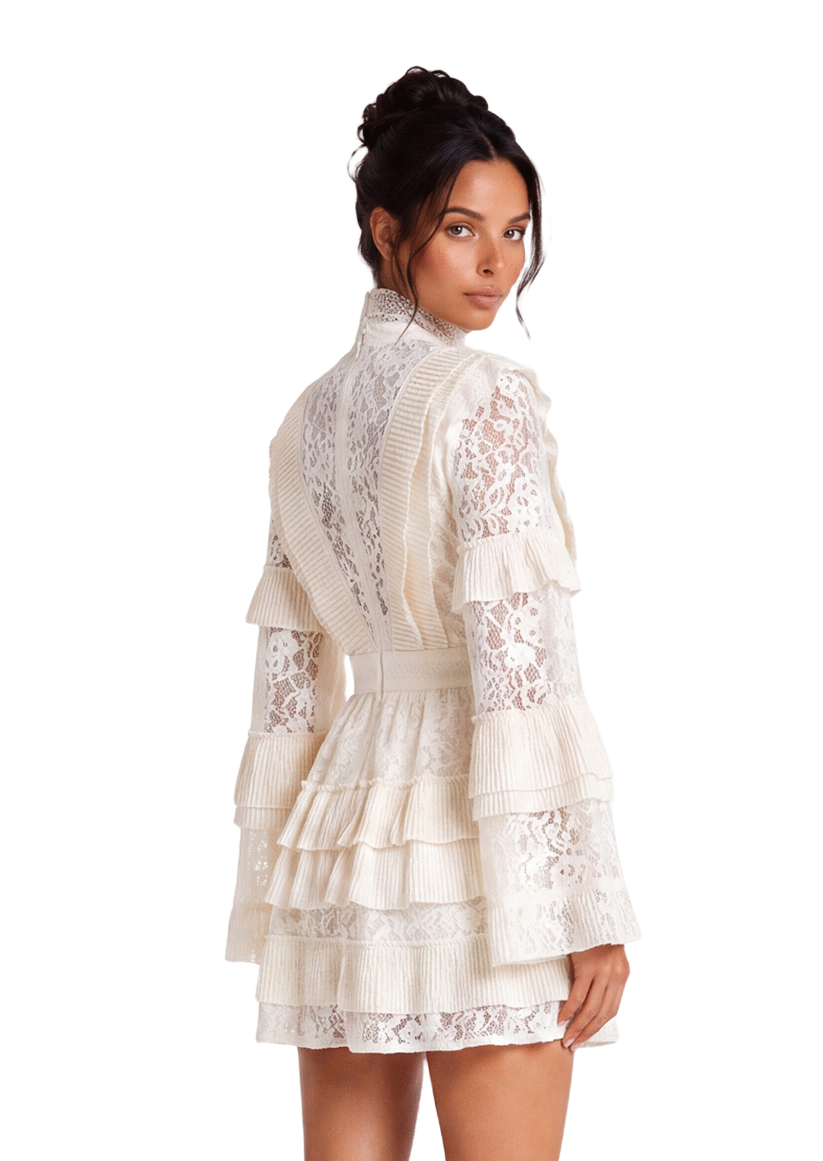 Acorn Long Sleeve Ruffled Mini Dress In White