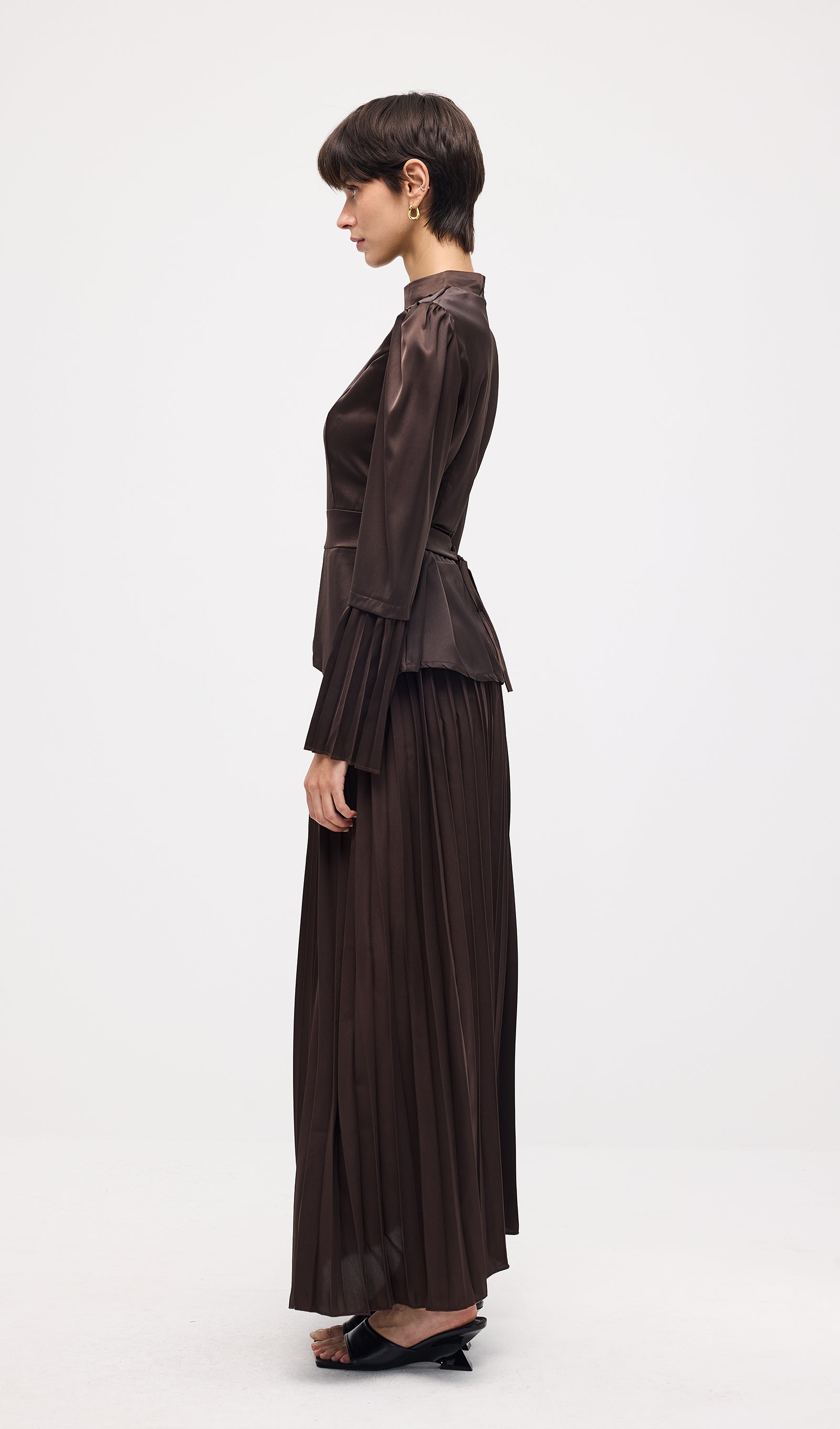Solid Pleated Peplum Two Piece Set Maxi Skirt