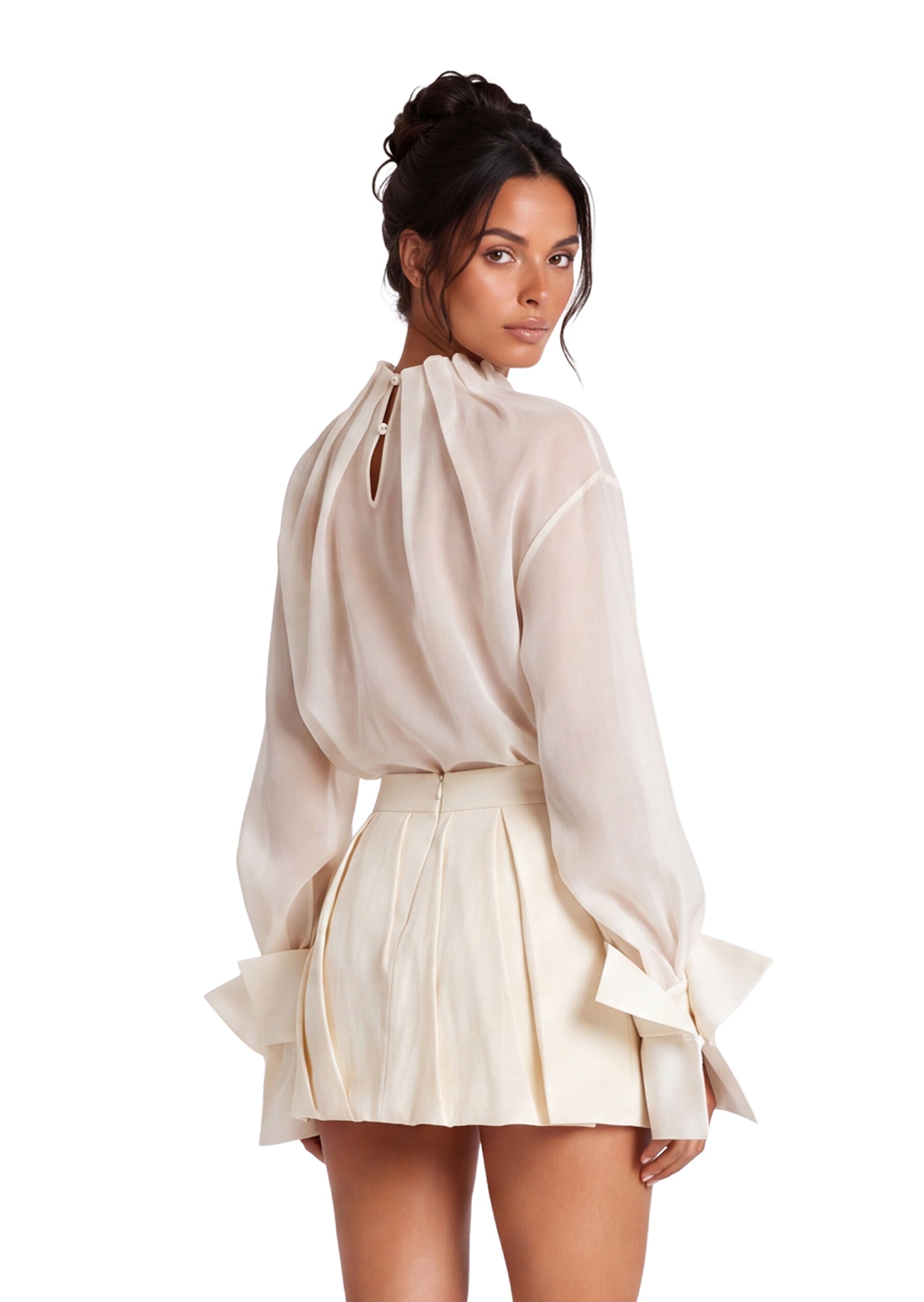 Gasha Sheer long Sleeved Shirt & Pencil Skirt Set