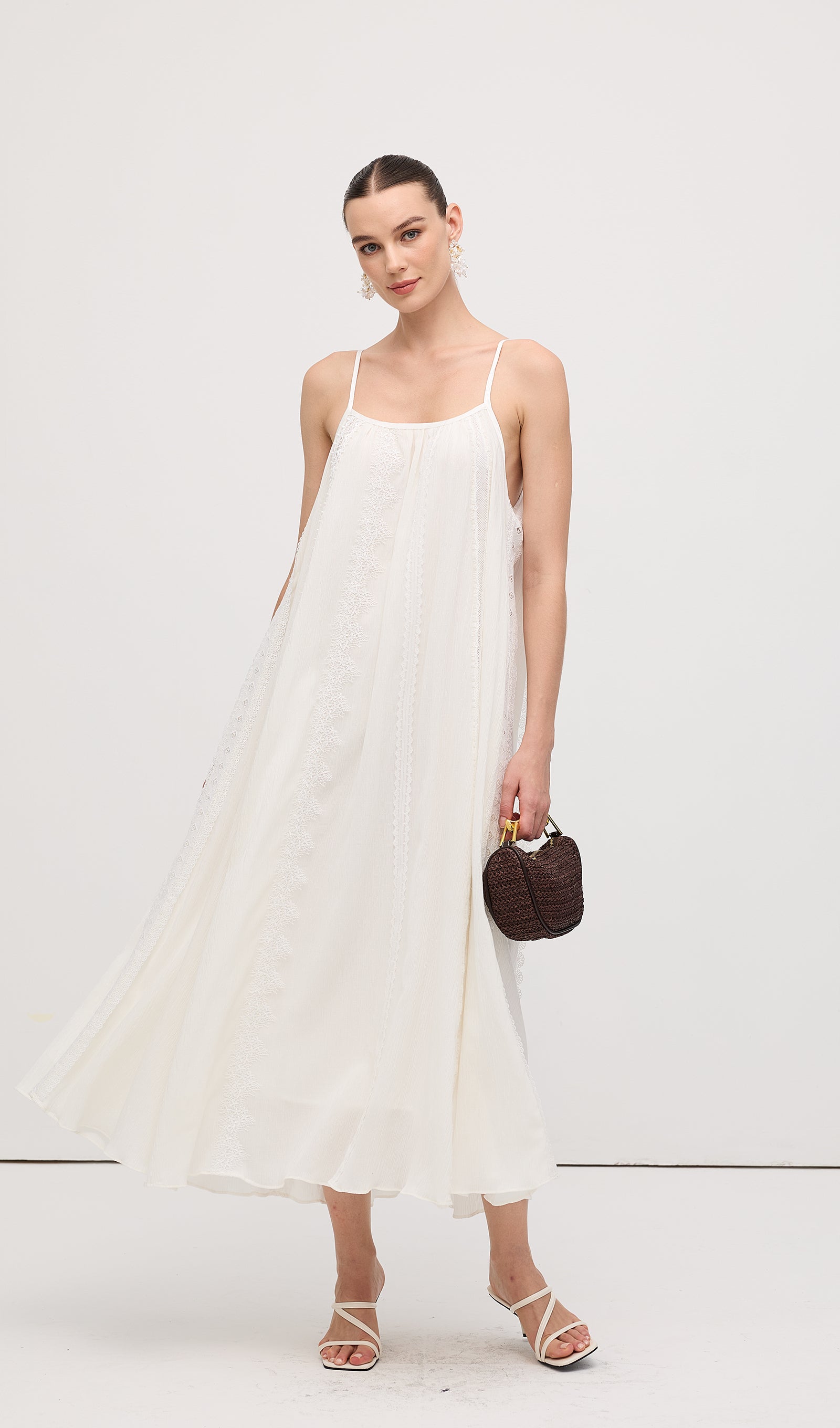 Midikleid in A-Linie mit Blumenmuster und Laternenärmeln