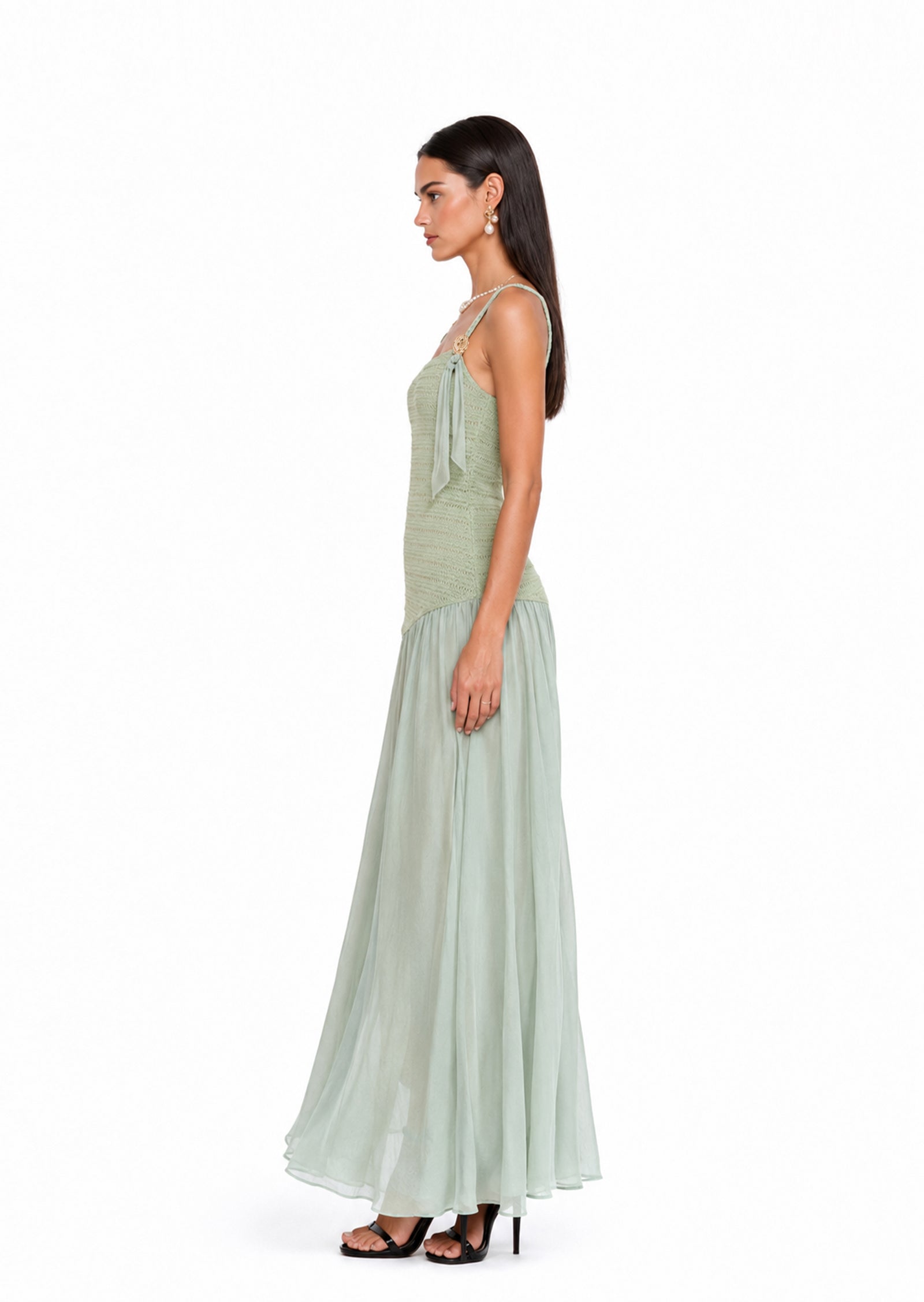 Midikleid in A-Linie mit Blumenmuster und Laternenärmeln