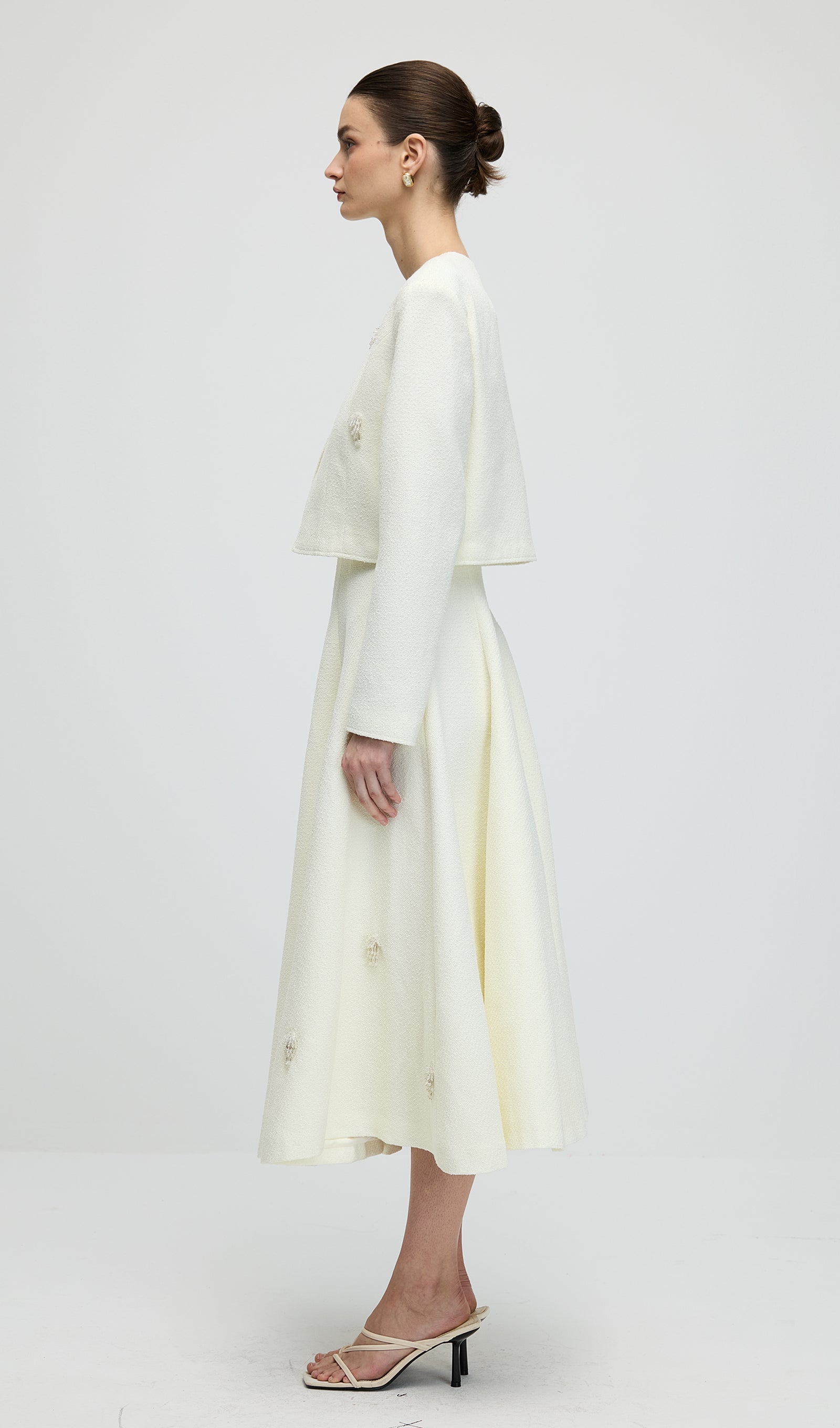 Midikleid in A-Linie mit Blumenmuster und Laternenärmeln