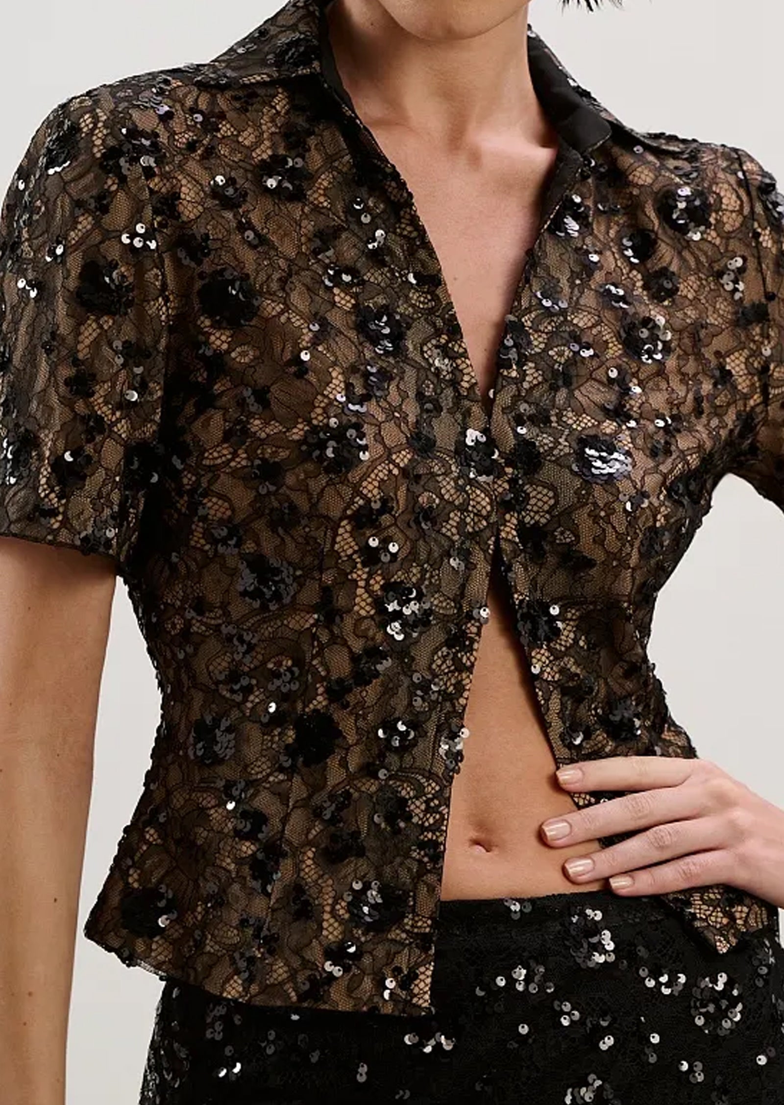 Uhuro Sequined Shirt & Feather Midi Skirt Set