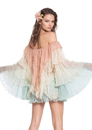Midikleid in A-Linie mit Blumenmuster und Laternenärmeln