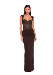 Adaiba Lace Bustier Draped Maxi Dress In Brown
