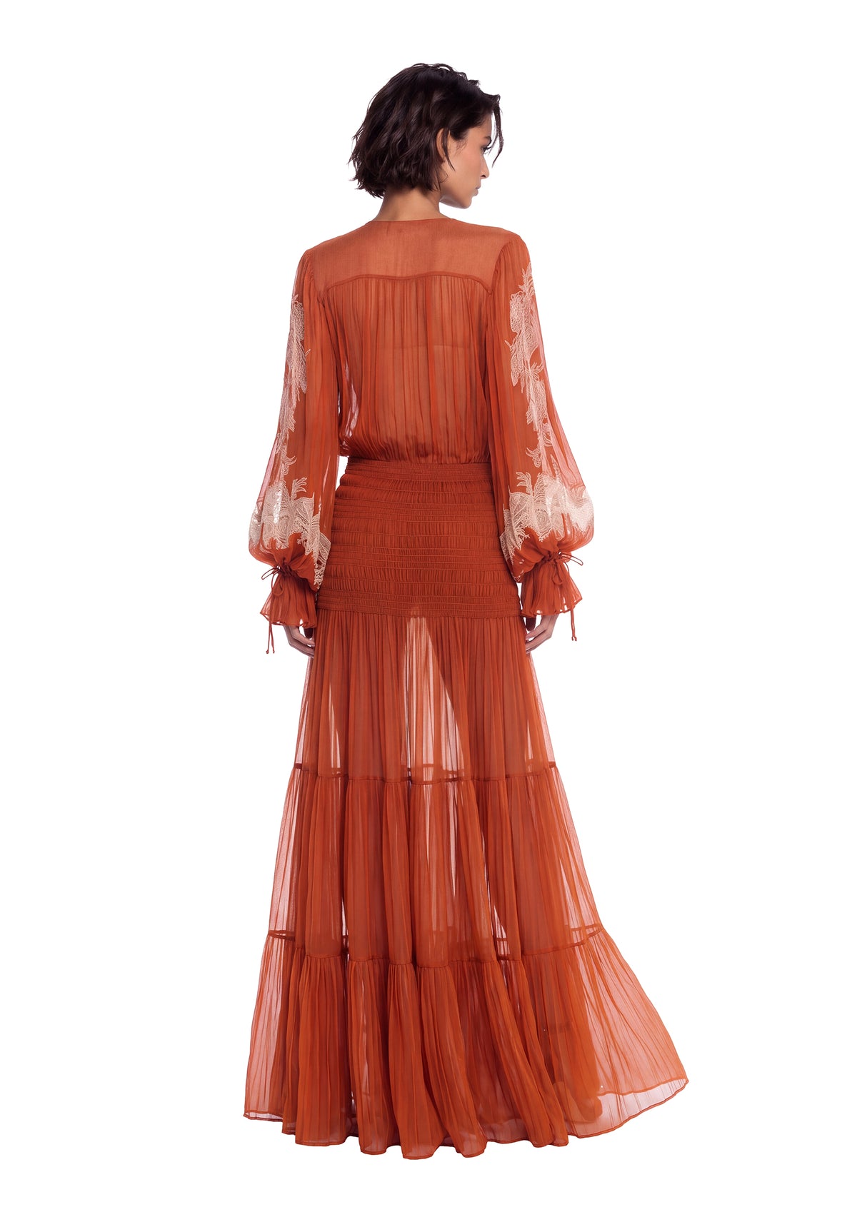 Midikleid in A-Linie mit Blumenmuster und Laternenärmeln