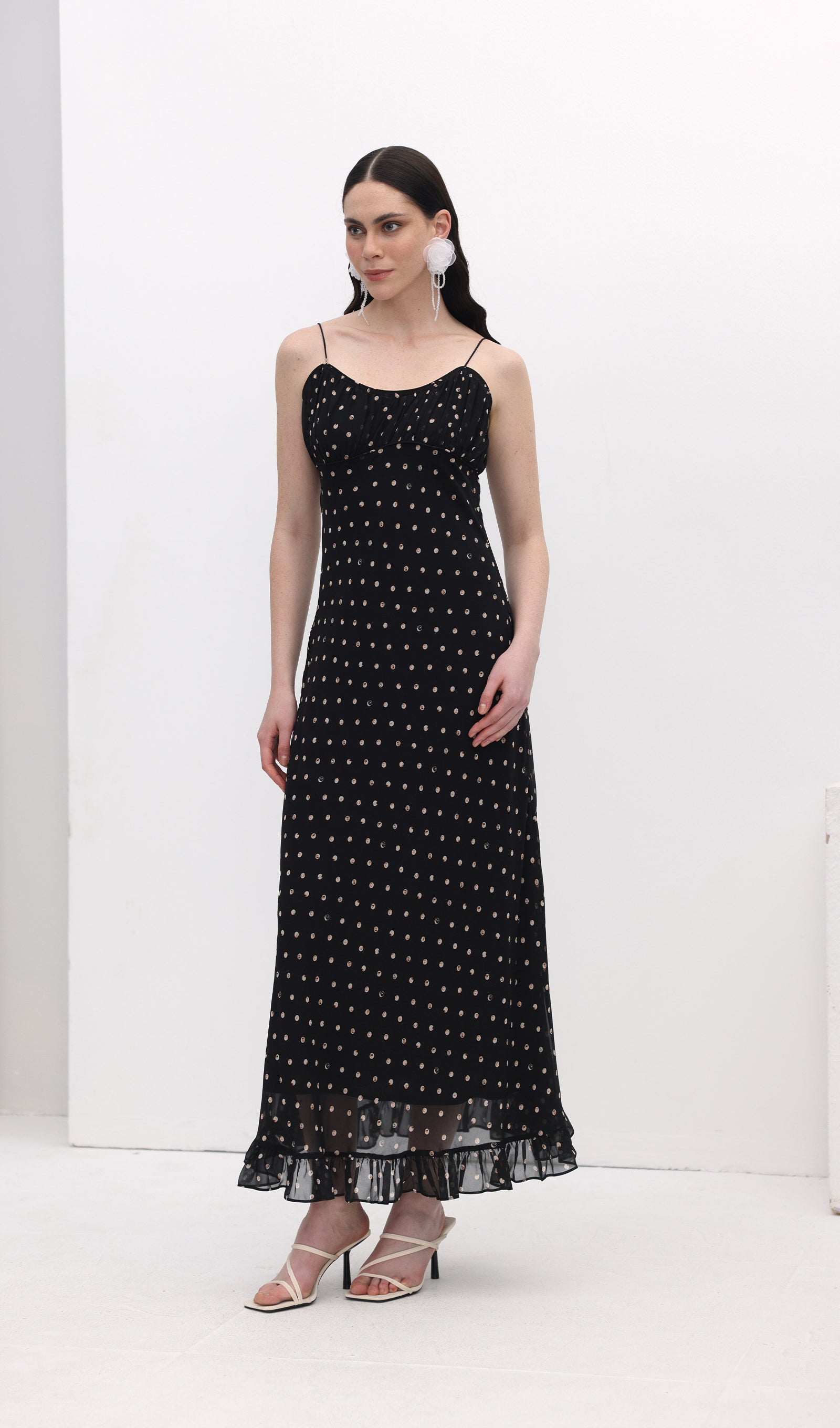 Midikleid in A-Linie mit Blumenmuster und Laternenärmeln