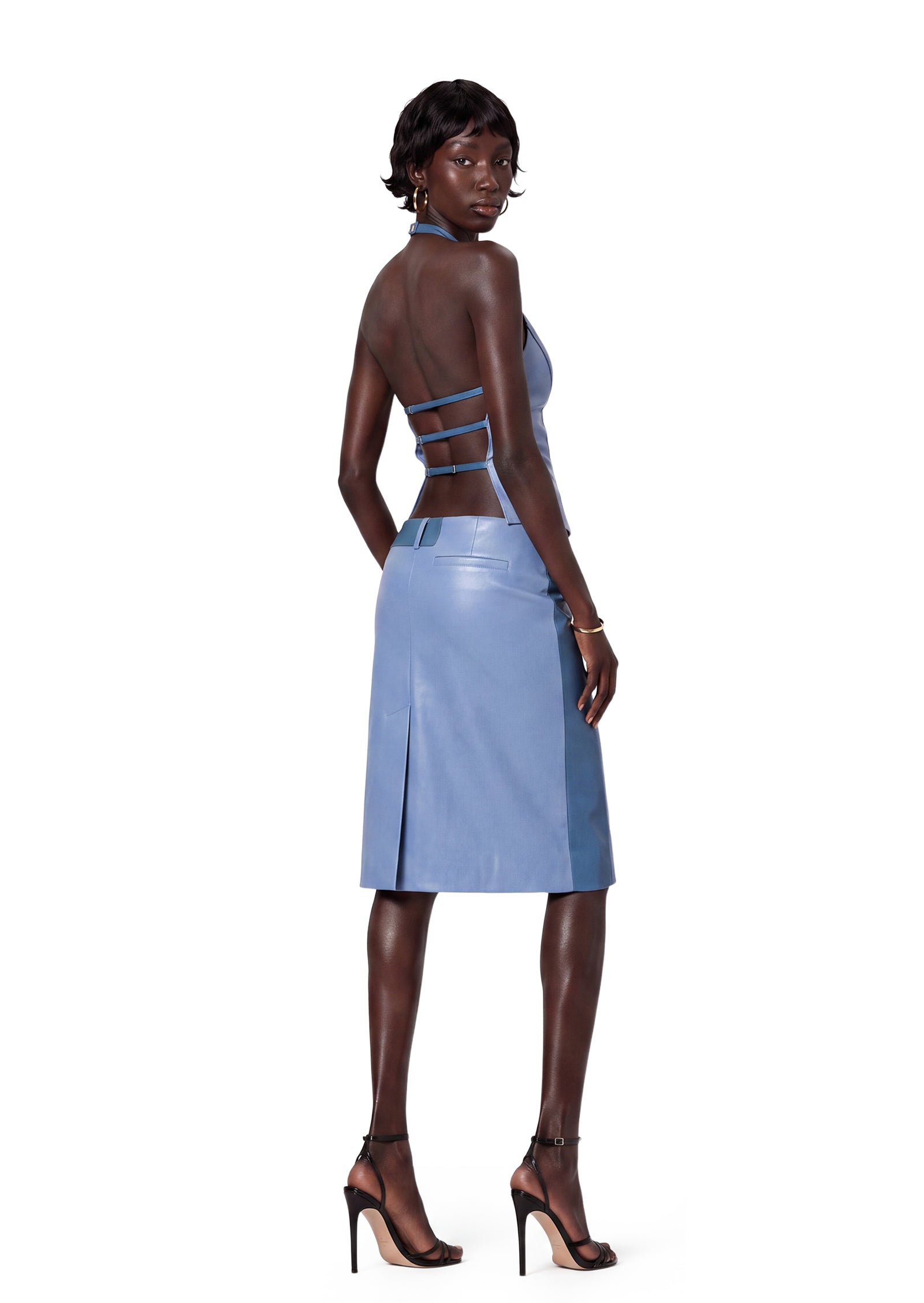 Walker Halter Top & Skirt Patchwork Leather Set
