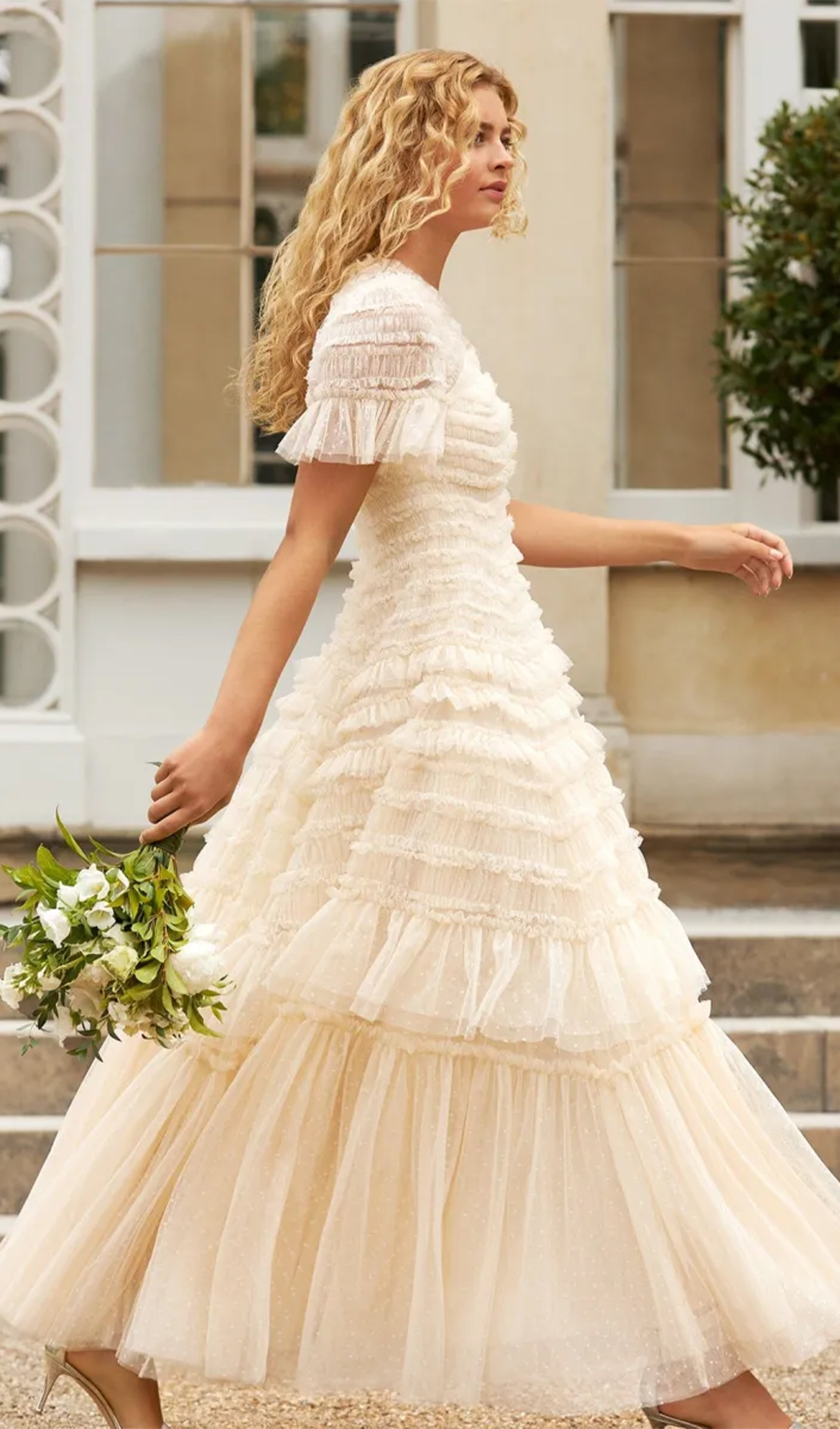 Midikleid in A-Linie mit Blumenmuster und Laternenärmeln