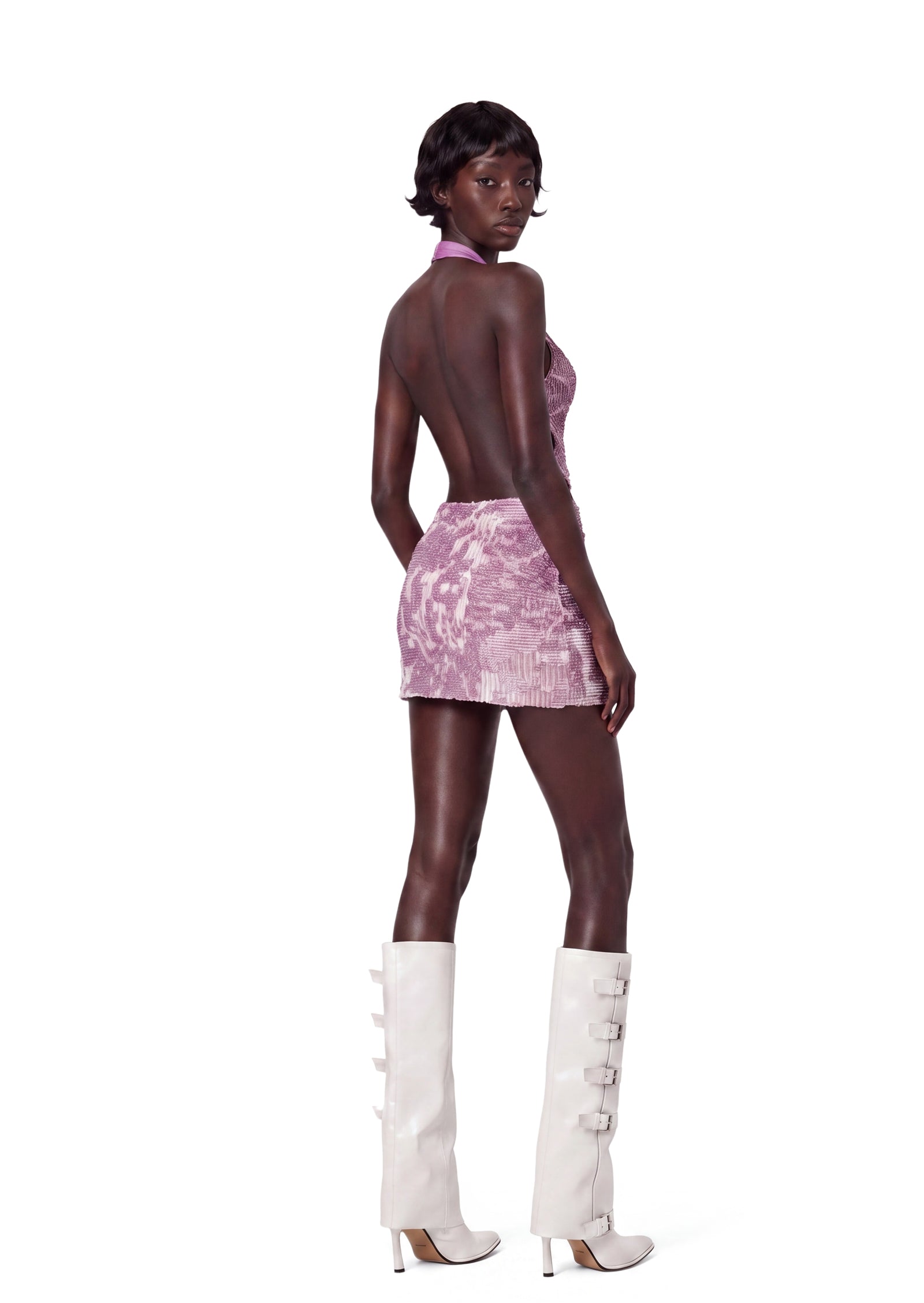 Diata Sleeveless Halter Neck Sequined Mini Dress
