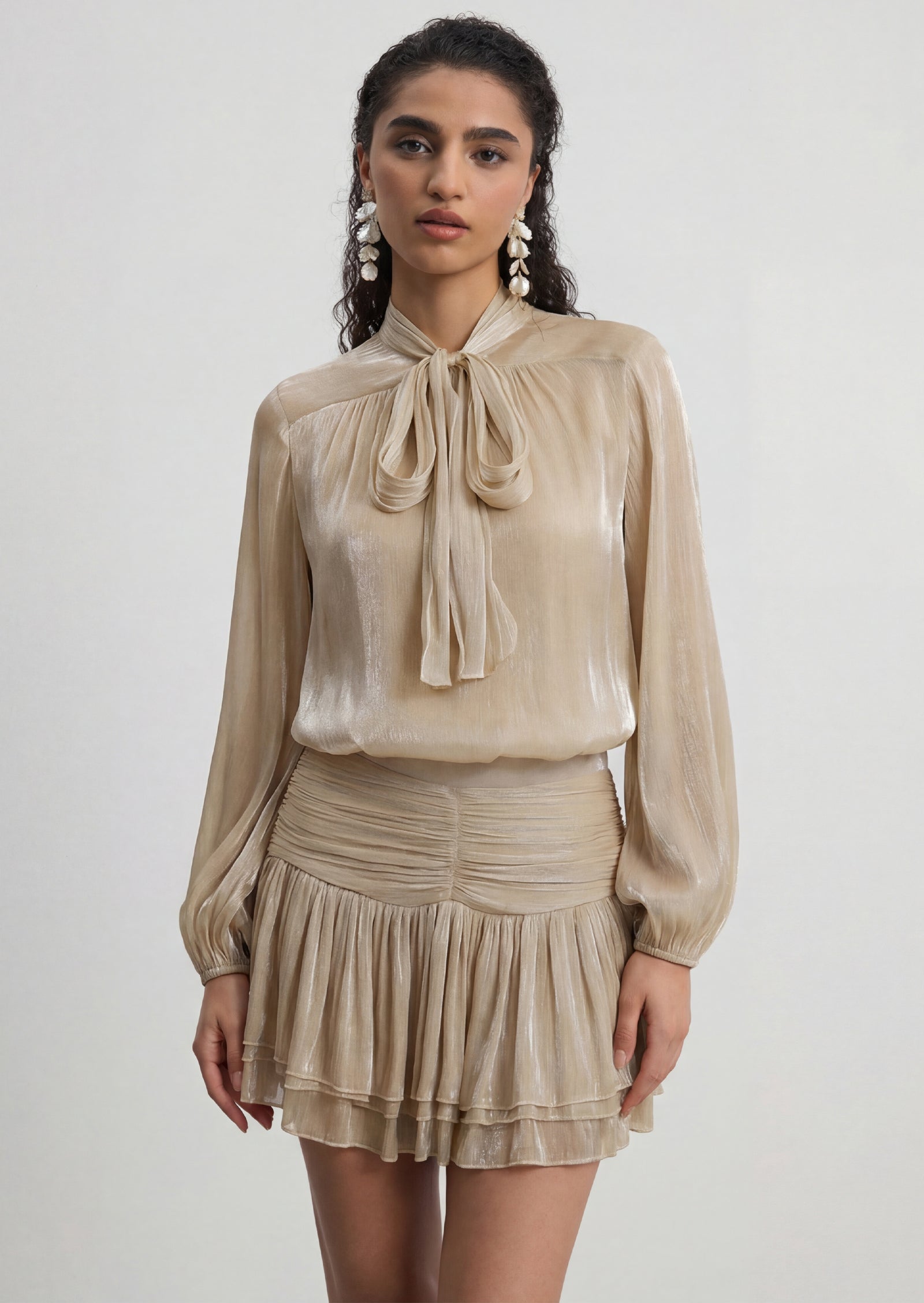 Midikleid in A-Linie mit Blumenmuster und Laternenärmeln