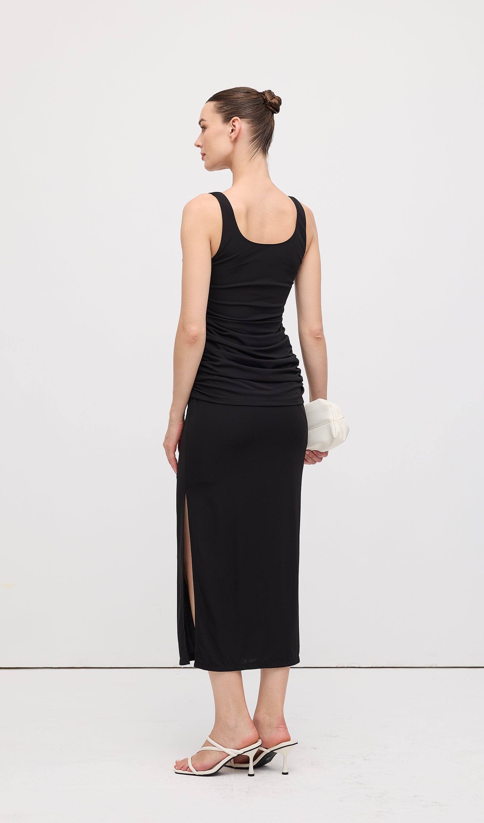 Sleeveless Pleats At Waist Midi Dress