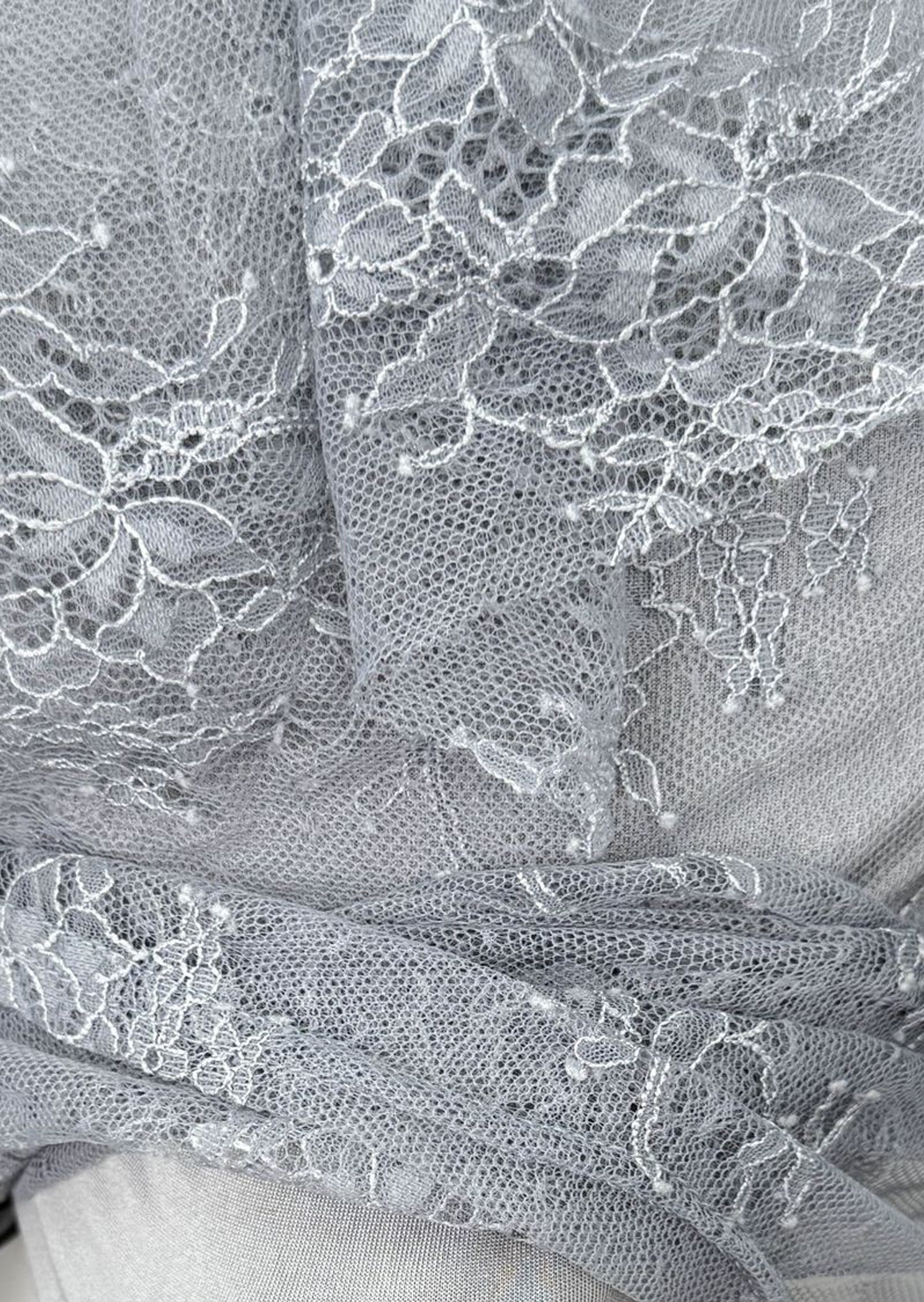 Cait Off Shoulder Ruffled Lace Top In Gray