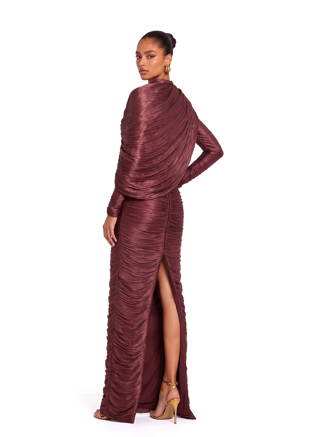 Yann Satin Long Sleeve Maxi Dress