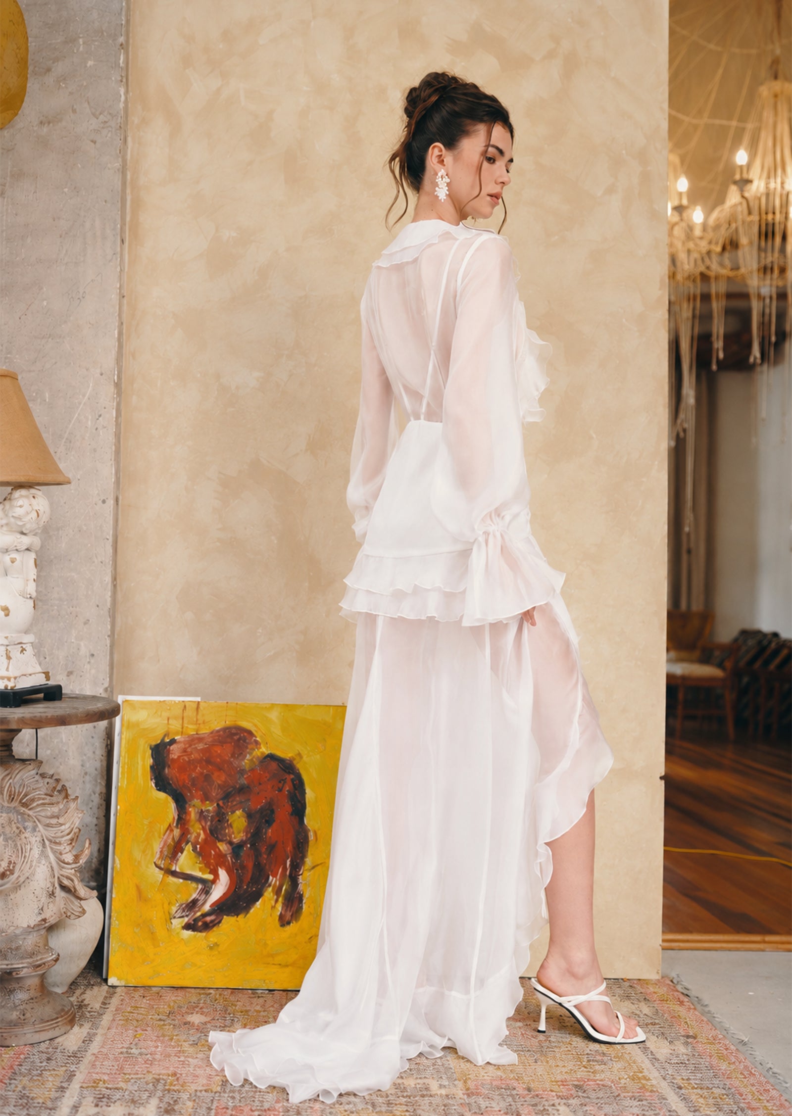 Midikleid in A-Linie mit Blumenmuster und Laternenärmeln