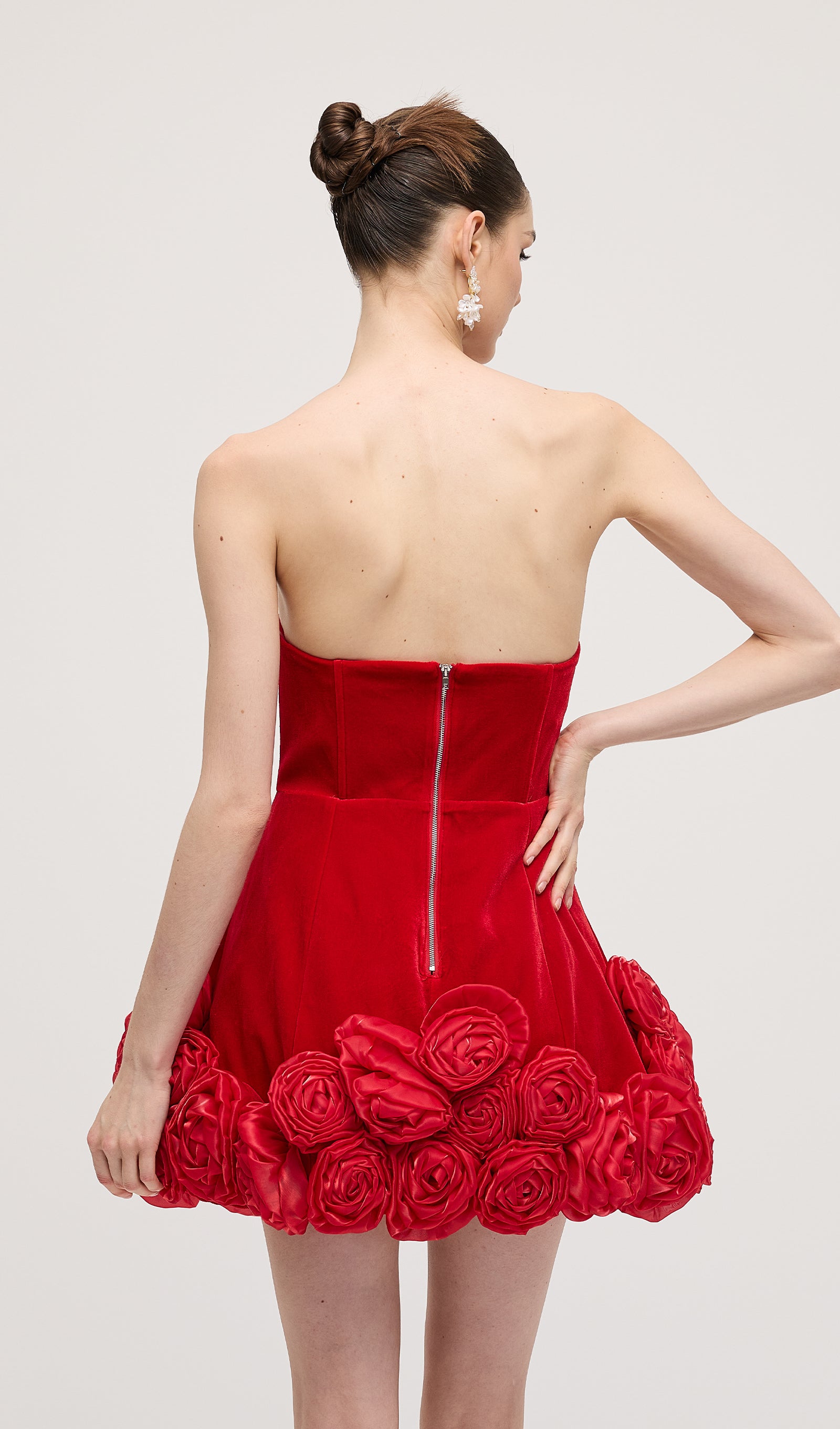 Midikleid in A-Linie mit Blumenmuster und Laternenärmeln