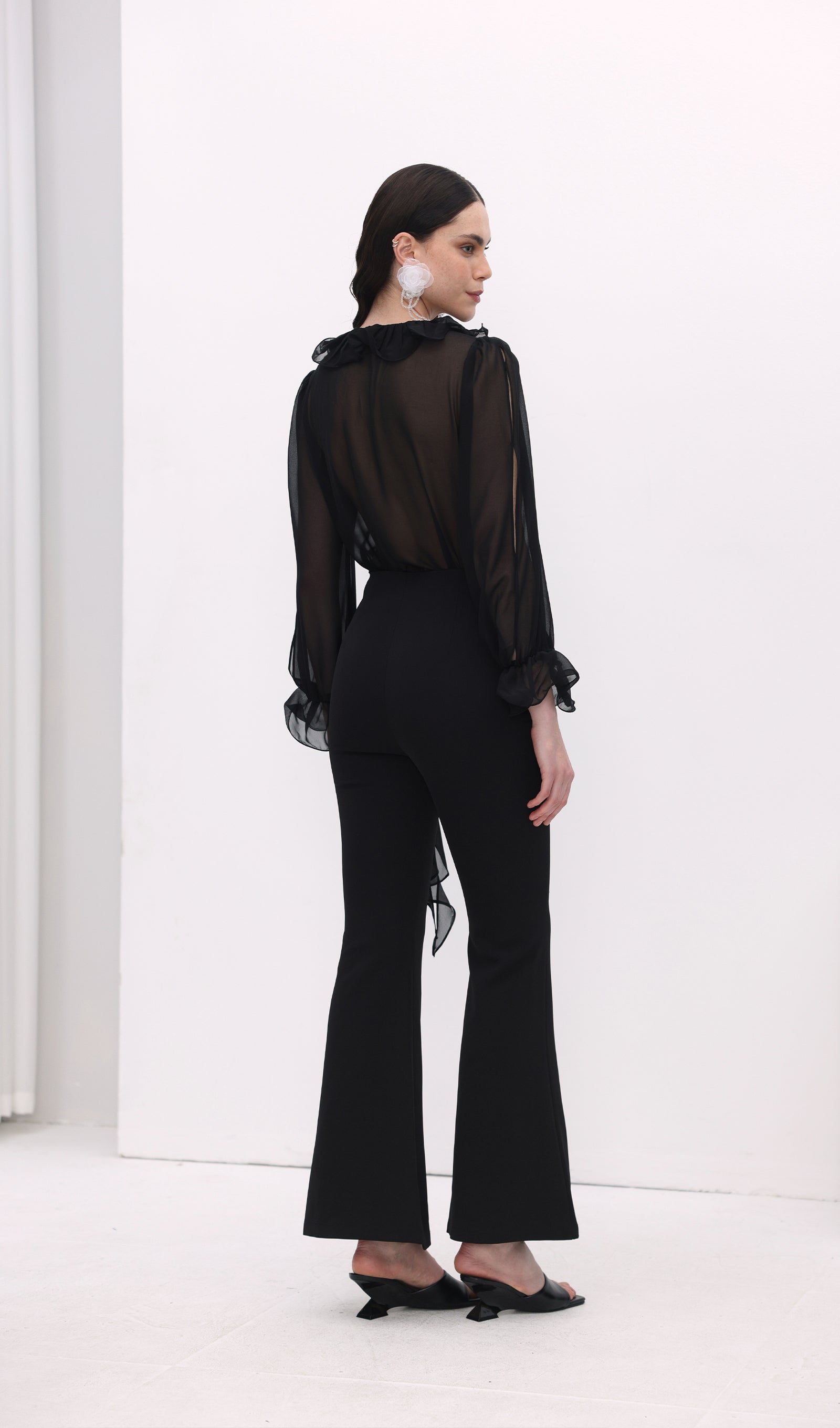 Florwer Detail High Waist Flared Trousers