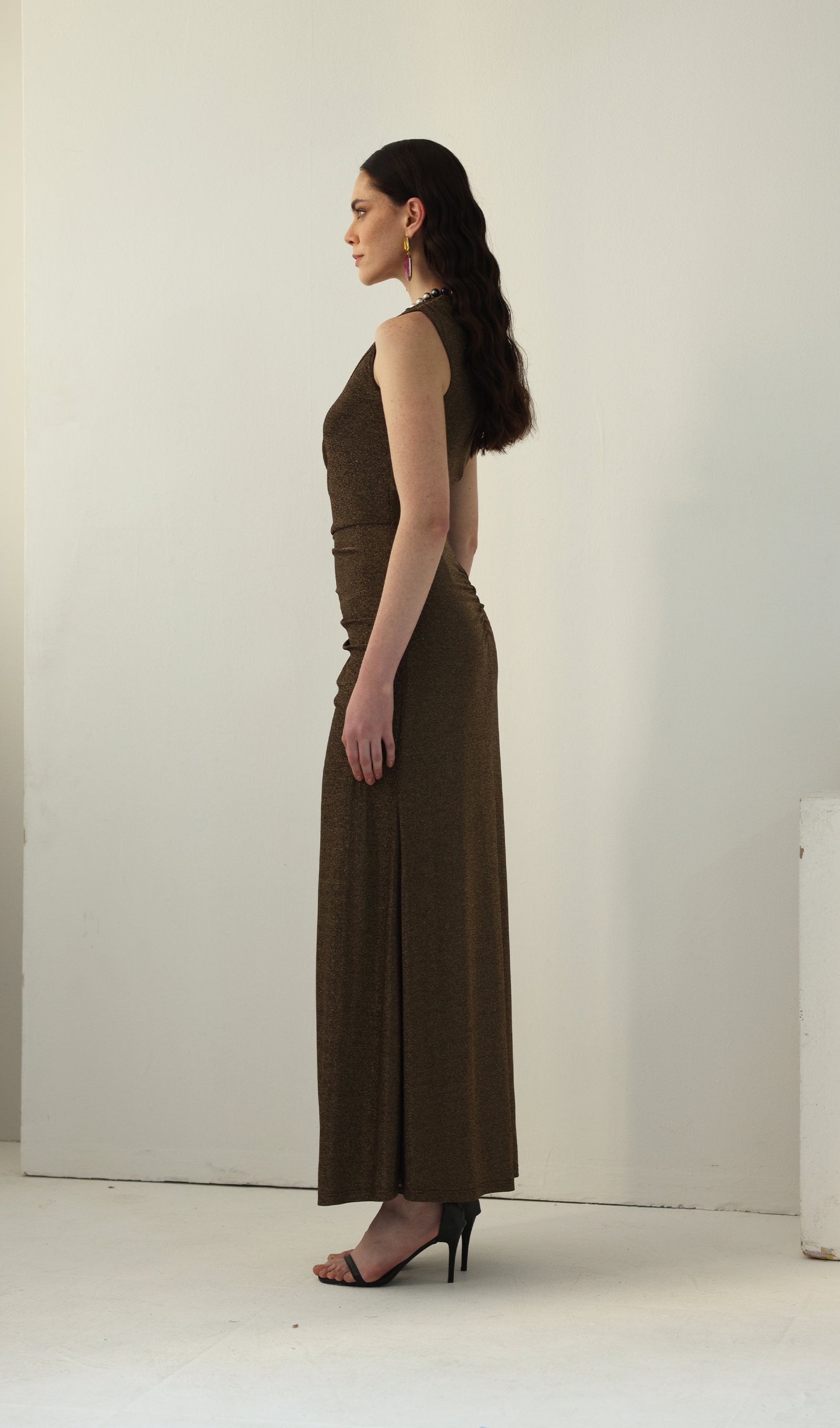 One-Shoulder Glitter Split Maxi Dress